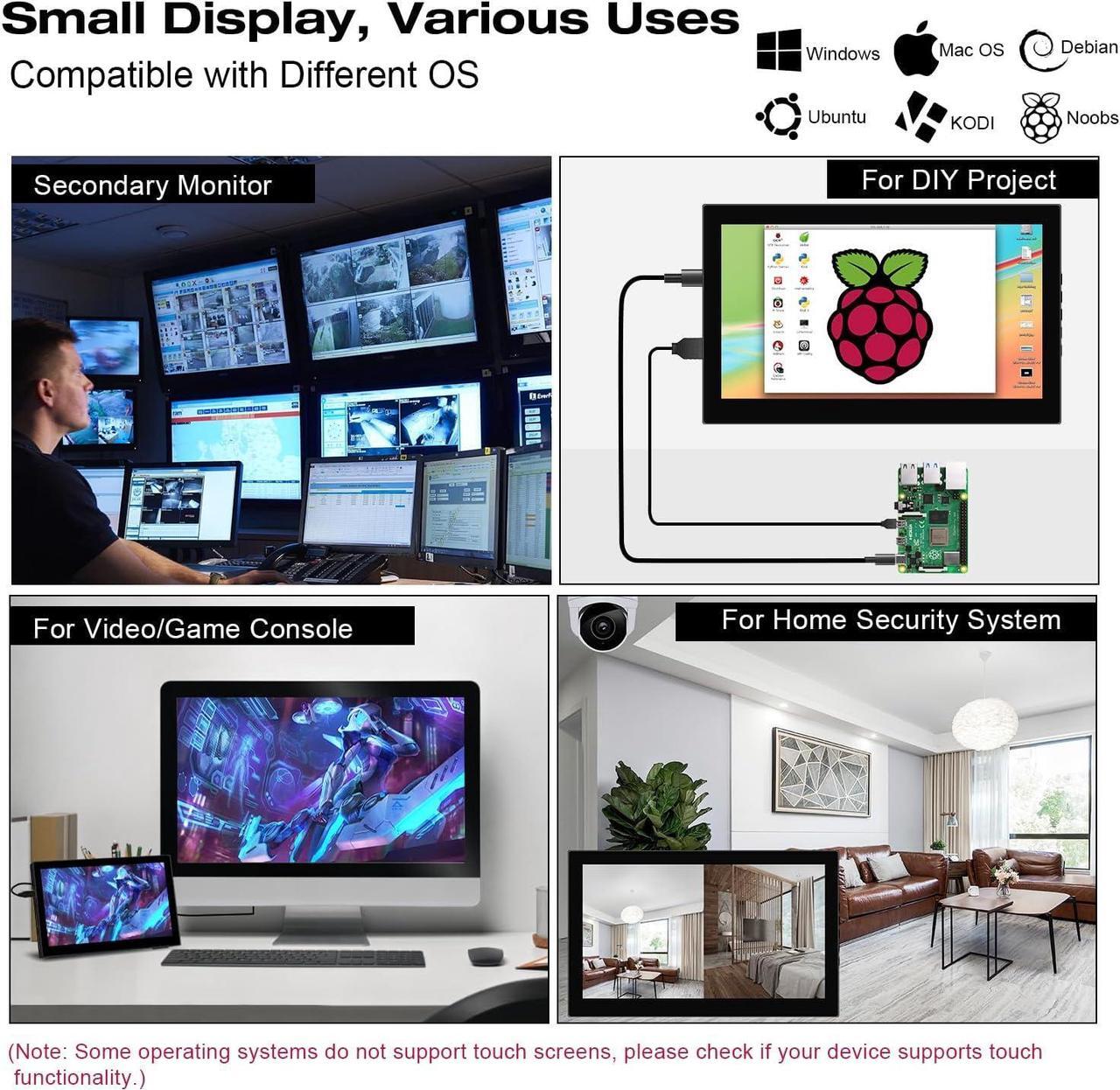 Alt view image 4 of 6 - 7 inch Touchscreen Mini Monitor 1024 X 600 Small Monitor HDMI Portable Monitor IPS LCD Display for Laptop Xbox PS3 Rasp Pi