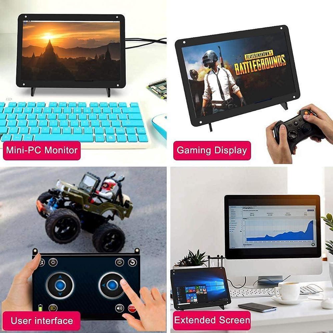 Alt view image 5 of 6 - 7 Inch Touch Screen Monitor for Raspberry Pi, Portable IPS Display HDMI 1024 * 600 Touchscreen with Acrylic Case, Second Monitor for Gaming Consoles/PC/Camera/Win OS