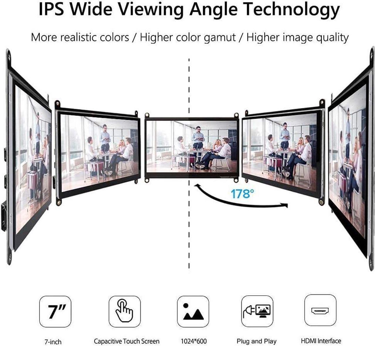 Alt view image 2 of 6 - 7 Inch Touch Screen Monitor for Raspberry Pi, Portable IPS Display HDMI 1024 * 600 Touchscreen with Acrylic Case, Second Monitor for Gaming Consoles/PC/Camera/Win OS