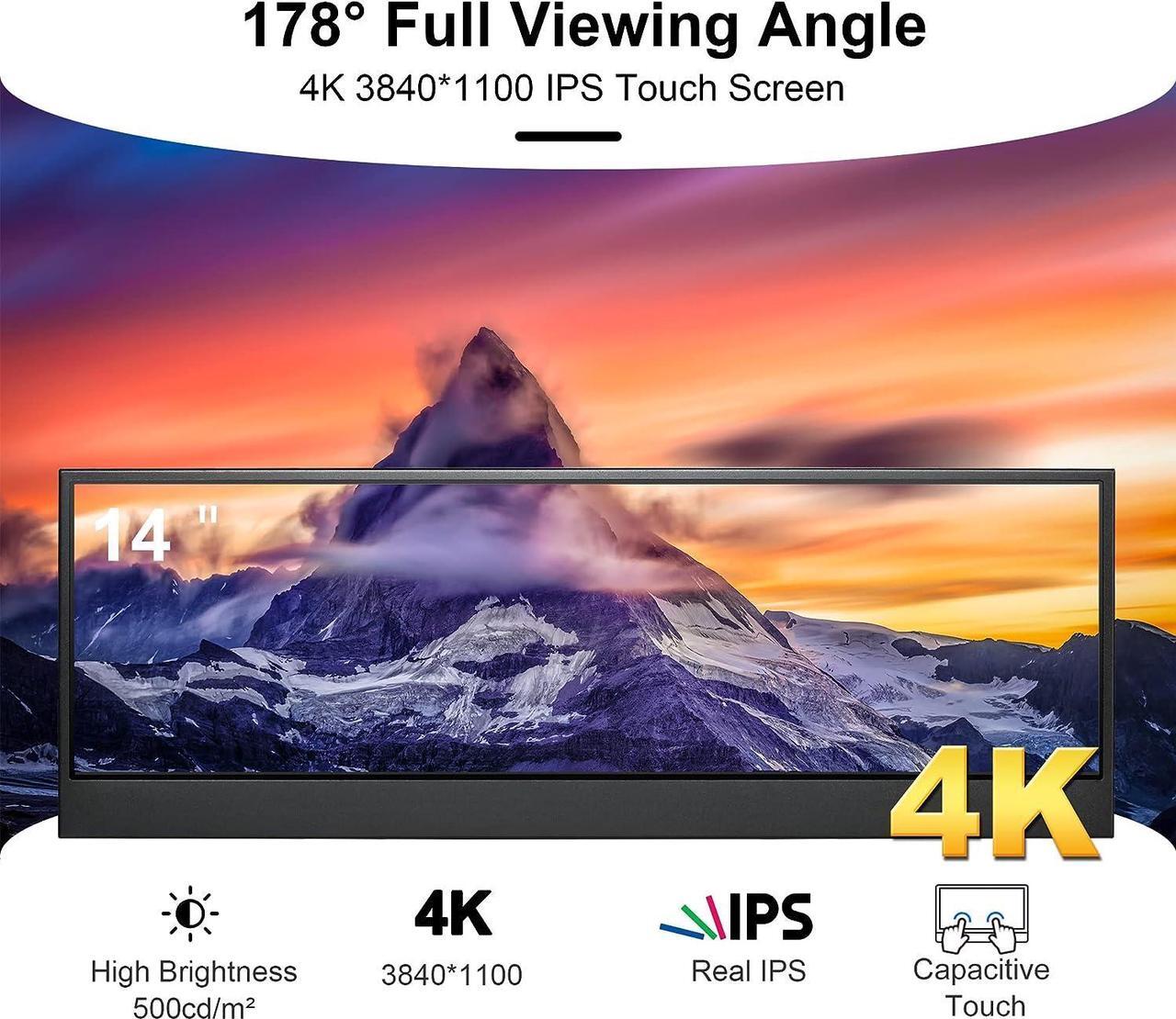 Alt view image 2 of 7 - 14'' 4K UHD IPS 3840x1100 Stretched Bar Touch Screen Display Monitor for Laptop Computer PC Speed Temperature Windows Aida64 CPU GPU HDMI Secondary Monitor for Music Media Timeline Editing