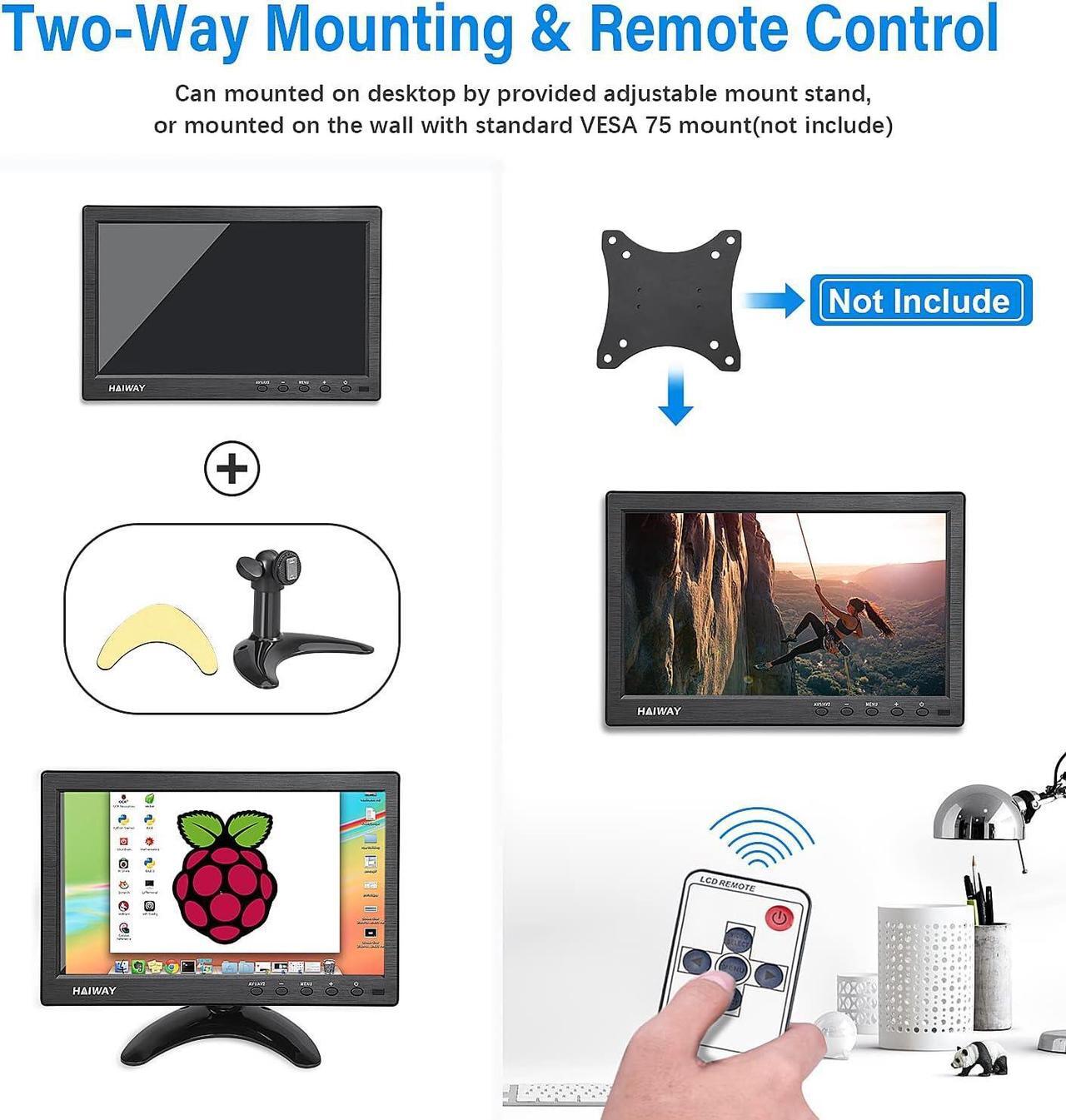 Alt view image 4 of 7 - 10.1 inch Security Monitor, 1366x768 Resolution Small HDMI Monitor Small Portable Monitor with Remote Control with Built-in Dual Speakers HDMI VGA BNC USB Input for Gaming CCTV Raspberry Pi PC