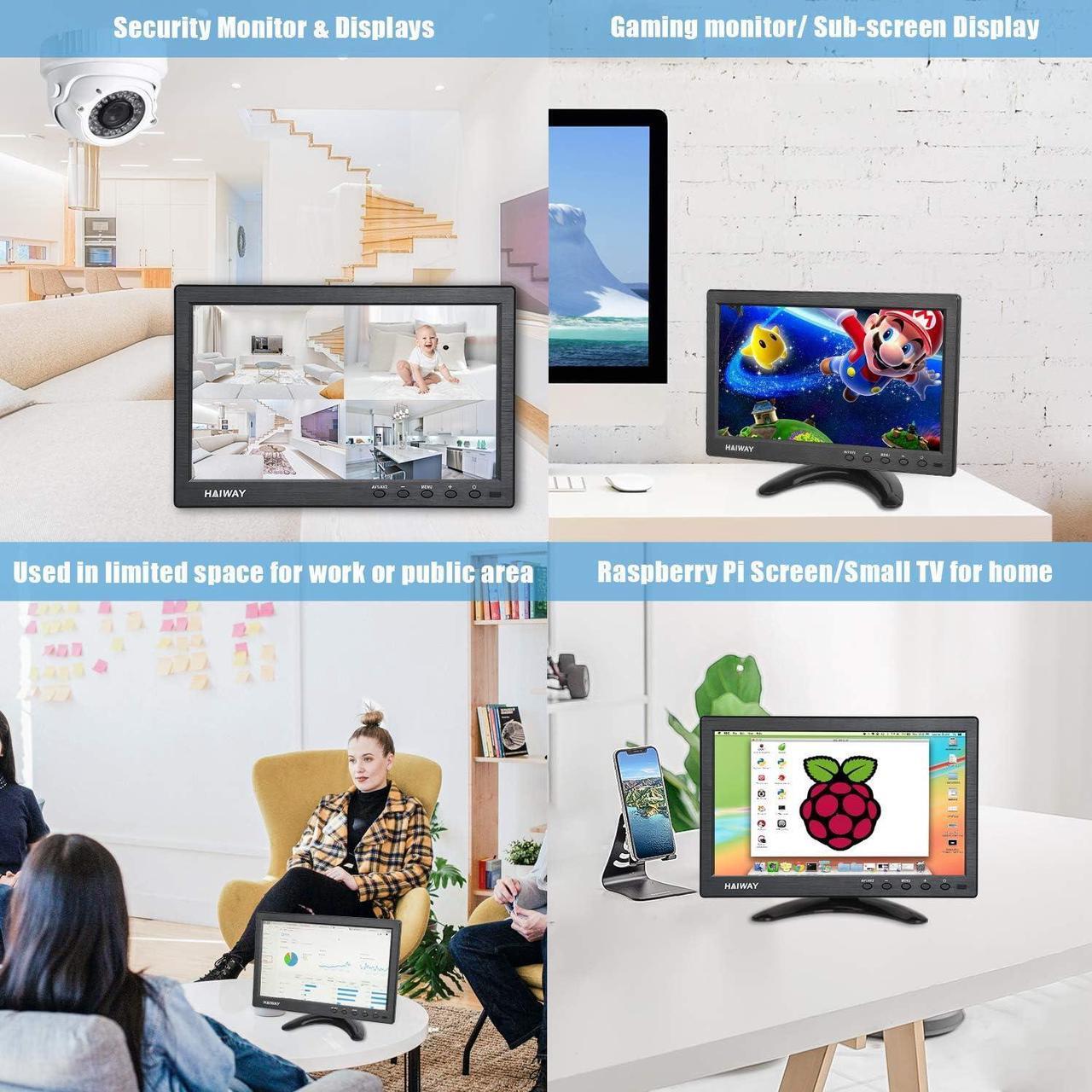 Alt view image 6 of 7 - 10.1 inch Security Monitor, 1366x768 Resolution Small HDMI Monitor Small Portable Monitor with Remote Control with Built-in Dual Speakers HDMI VGA BNC USB Input for Gaming CCTV Raspberry Pi PC