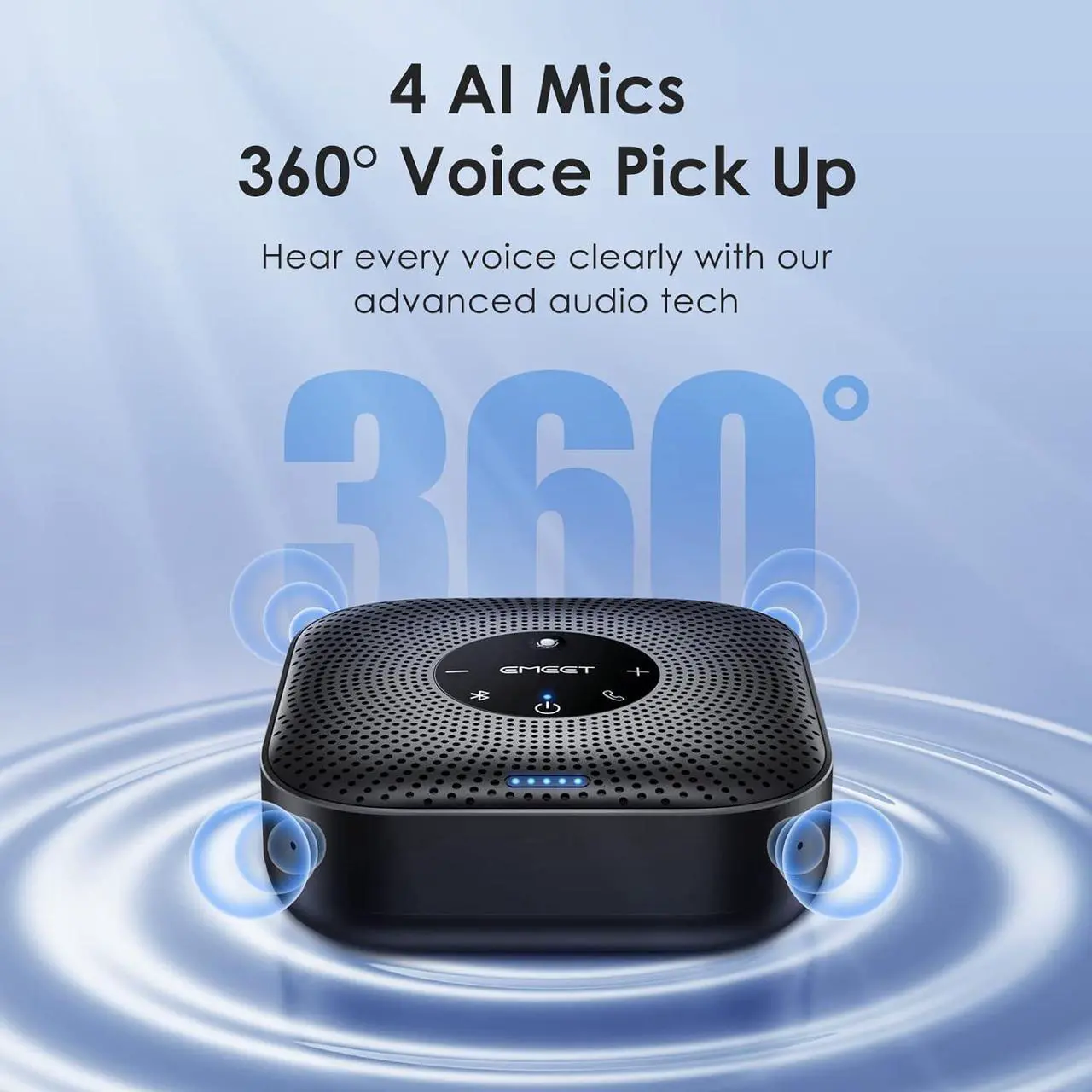 Alt view image 2 of 7 - Bluetooth Conference Speakerphone with 4 Microphones, 360° Voice Pickup, Noise Reduction, USB C, Compatible with Zoom and Teams