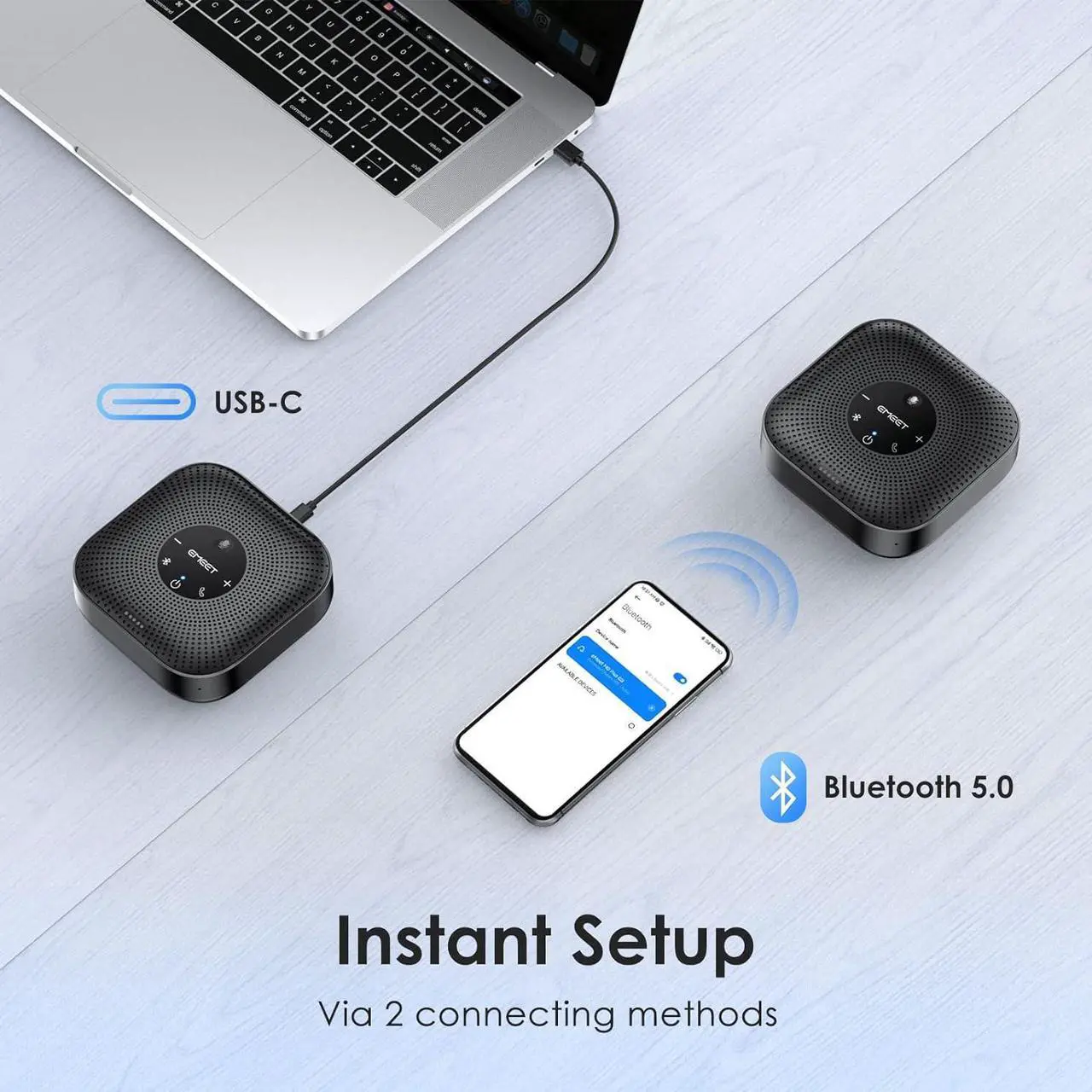 Alt view image 4 of 7 - Bluetooth Conference Speakerphone with 4 Microphones, 360° Voice Pickup, Noise Reduction, USB C, Compatible with Zoom and Teams