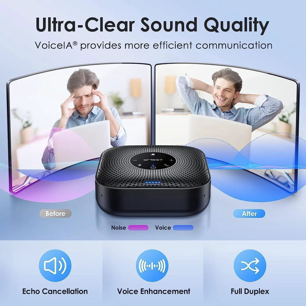 Alt view image 3 of 7 - Bluetooth Conference Speakerphone with 4 Microphones, 360° Voice Pickup, Noise Reduction, USB C, Compatible with Zoom and Teams