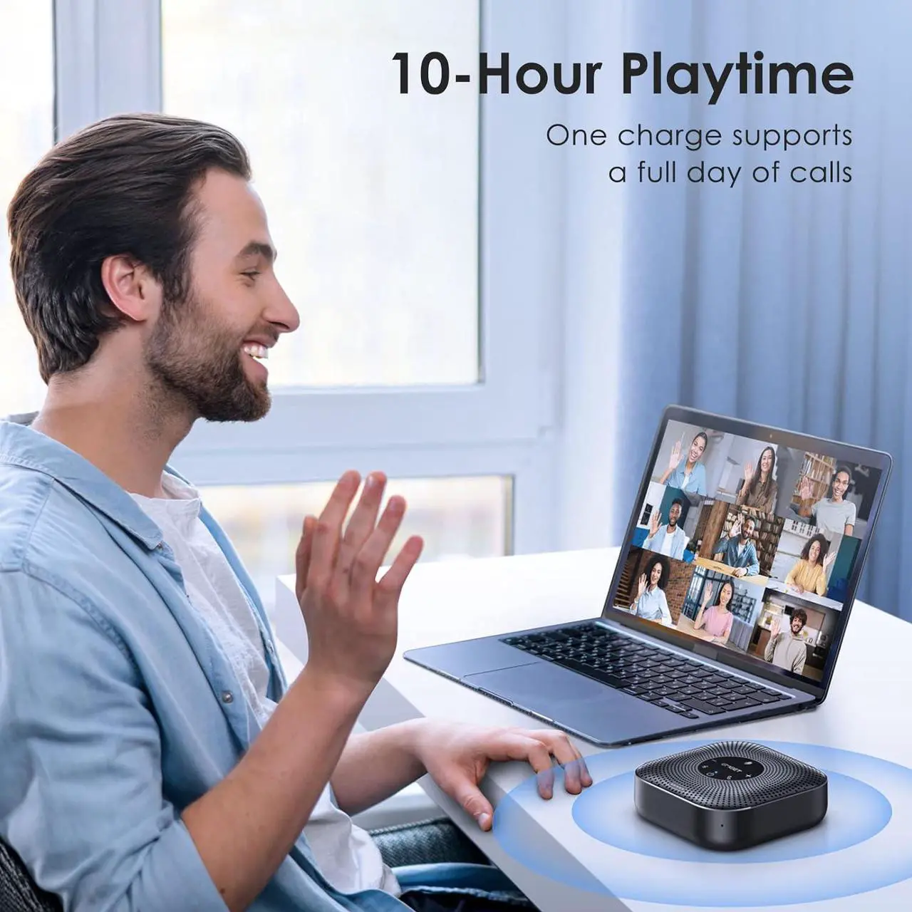 Alt view image 6 of 7 - Bluetooth Conference Speakerphone with 4 Microphones, 360° Voice Pickup, Noise Reduction, USB C, Compatible with Zoom and Teams