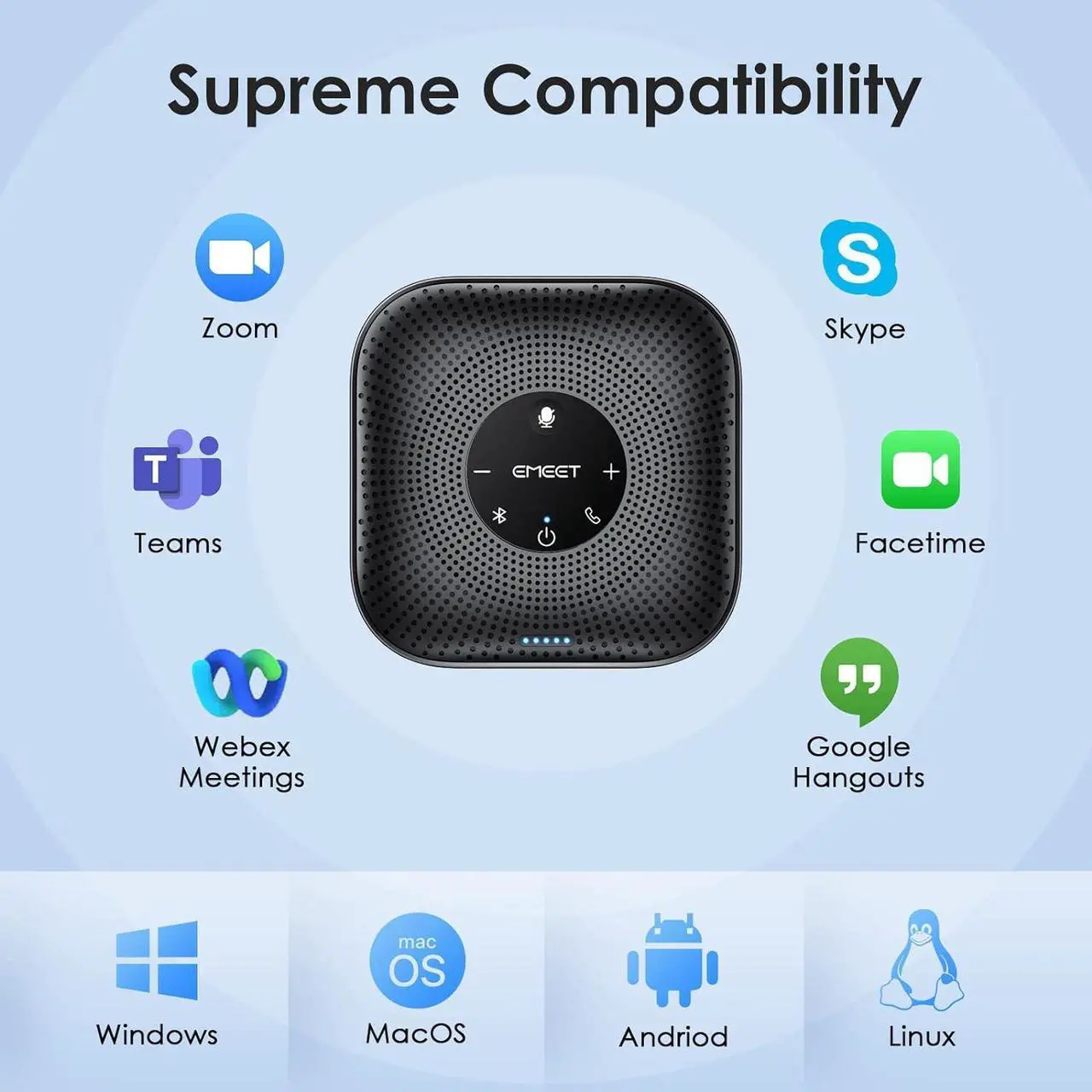 Alt view image 7 of 7 - Bluetooth Conference Speakerphone with 4 Microphones, 360° Voice Pickup, Noise Reduction, USB C, Compatible with Zoom and Teams