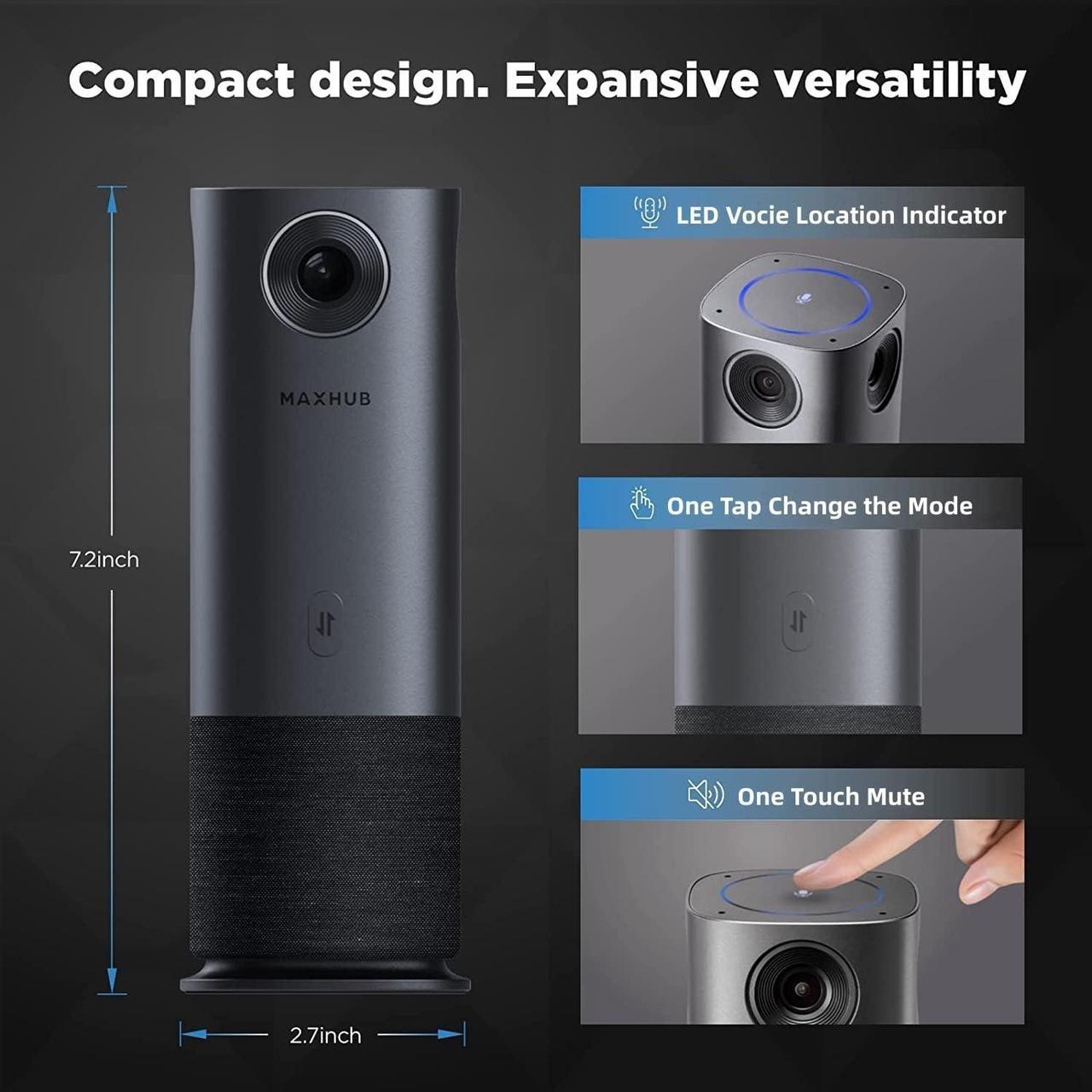 Alt view image 4 of 7 - 360-Degree Smart Video Conference Camera, All-in-One Conference Room Webcam, Video Conferencing System with Microphone and Speaker for Meeting, Auto Speaker Focus & Precise Angle Adjust