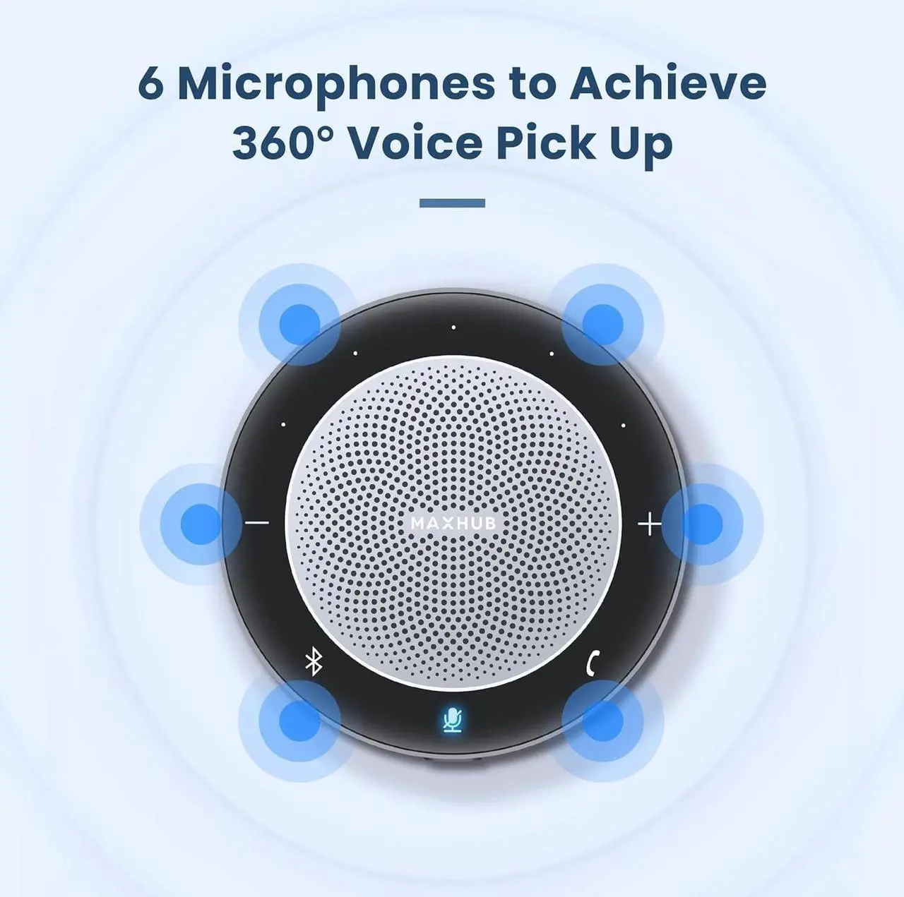 Alt view image 2 of 7 - Bluetooth Speakerphone,USB Conference Speaker with 6 Microphones, Enhanced 360° Voice Pickup and Noise Reduction,16 Ft Pickup Distance,Home Office,Black/Silver