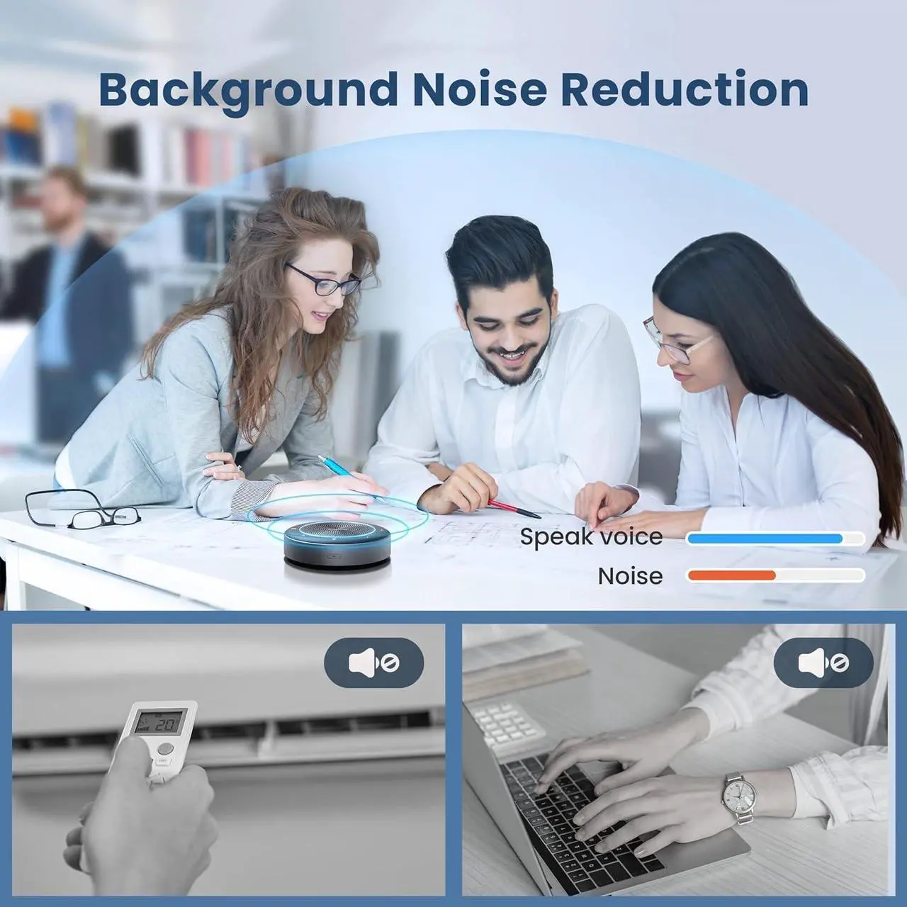 Alt view image 5 of 7 - Bluetooth Speakerphone,USB Conference Speaker with 6 Microphones, Enhanced 360° Voice Pickup and Noise Reduction,16 Ft Pickup Distance,Home Office,Black/Silver