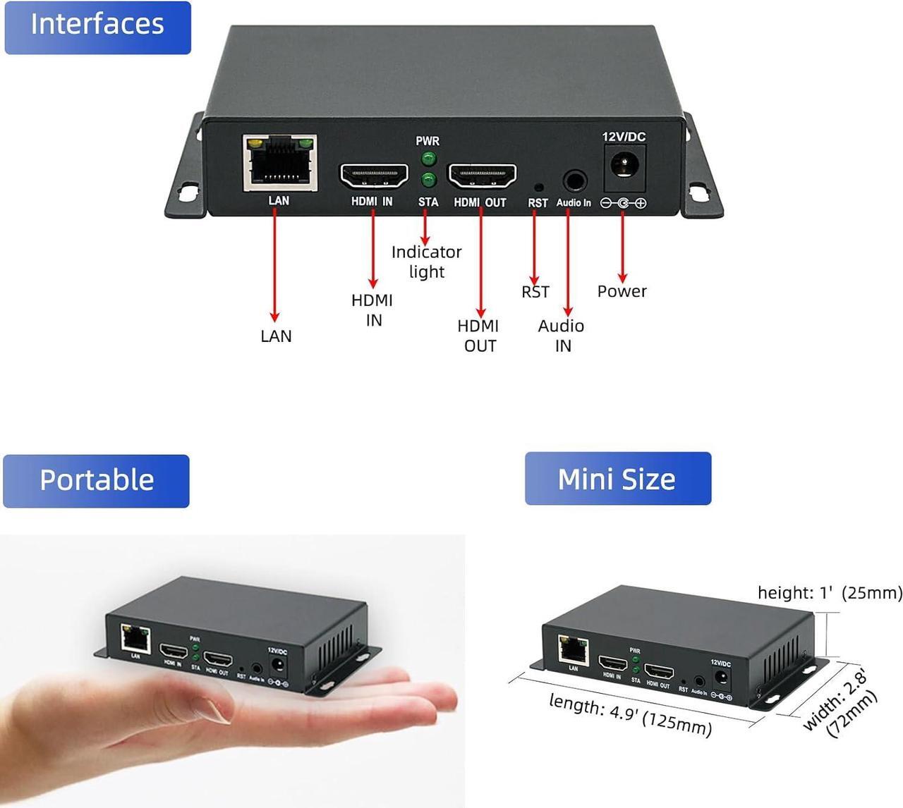 Alt view image 2 of 6 - H.265/264/MJPEG Ultra Mini HDMI 1080P@30 Video Encoder with HDMI loopout, HDMI to H.264 HTTP, RTSP, RTMP/RTMPS, SRT, GB28181, HLS, FLV Multicast IPTV Encoder for YouTube Facebook Twitch Live