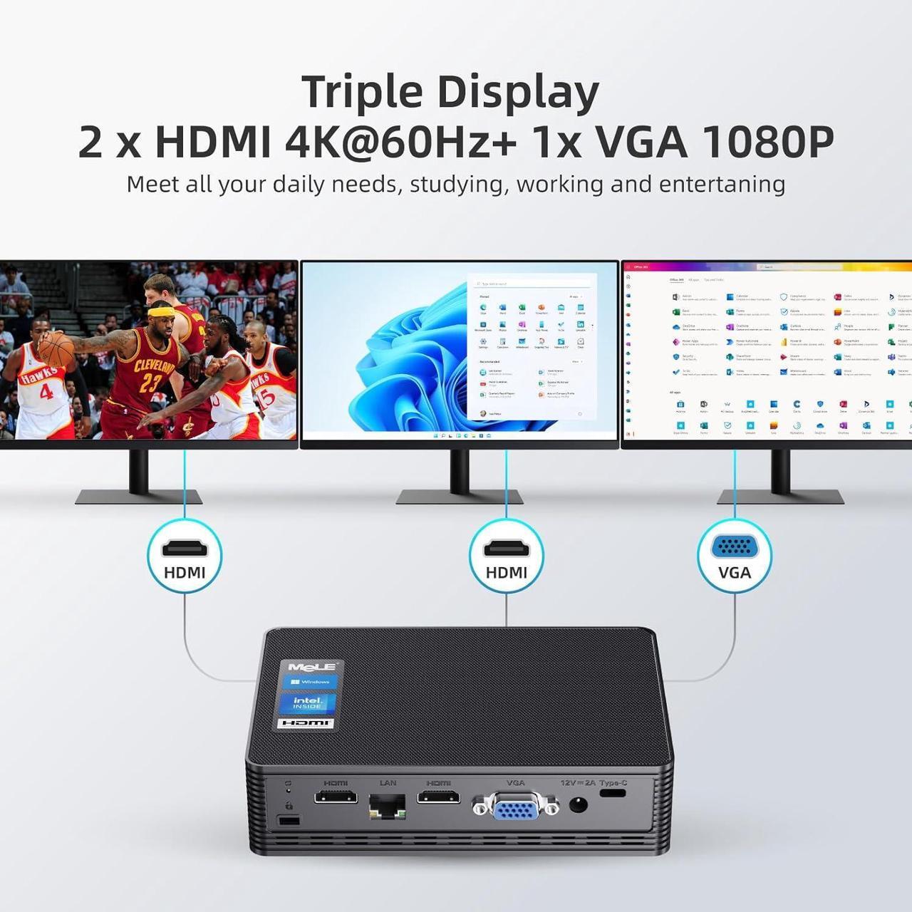 Alt view image 2 of 7 - Fanless Mini PC QuieterHD3 Celeron N5105 16GB 512GB Windows 11 Pro Micro Computer Small Desktop Servers with Gigabit Ethernet WiFi 6 PXE Dual HDMI 4K Unlock BIOS on Industrial Webcast Office
