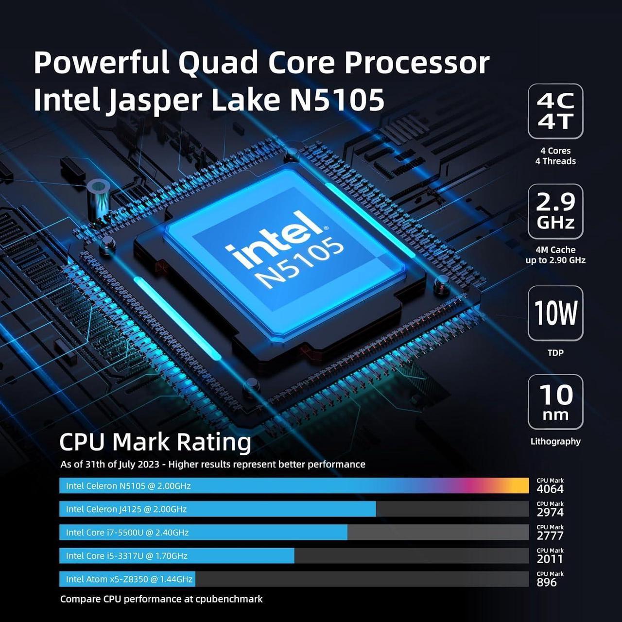 Alt view image 4 of 7 - Fanless Mini PC QuieterHD3 Celeron N5105 16GB 512GB Windows 11 Pro Micro Computer Small Desktop Servers with Gigabit Ethernet WiFi 6 PXE Dual HDMI 4K Unlock BIOS on Industrial Webcast Office