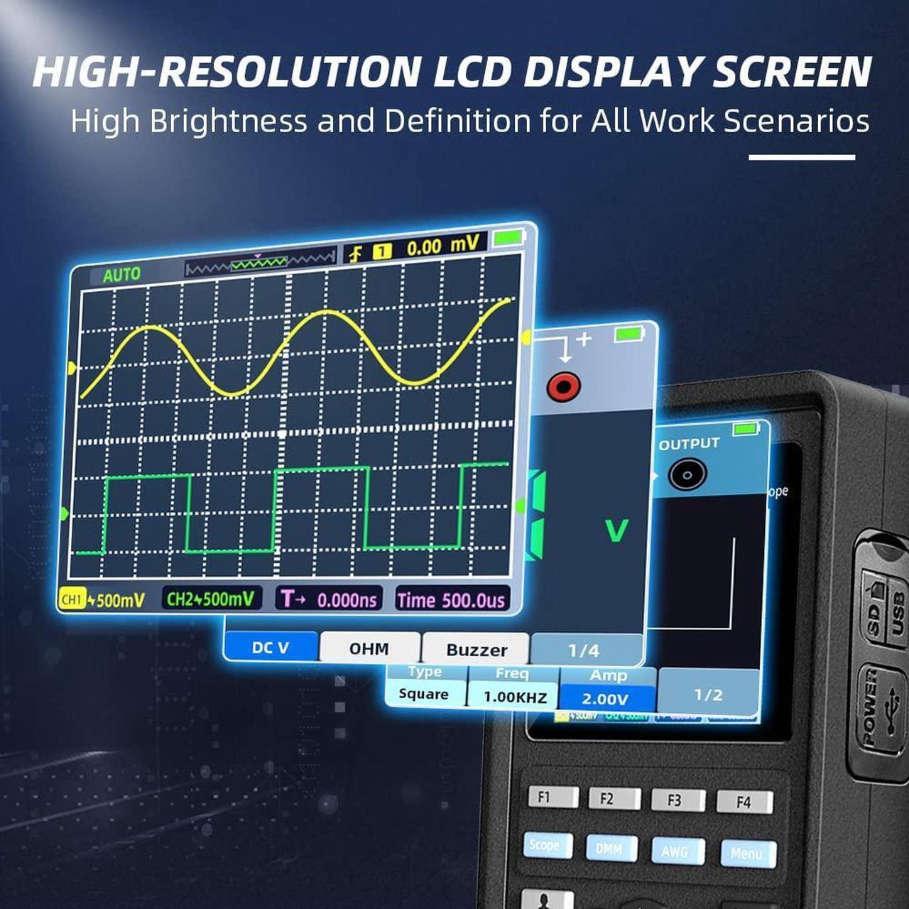 Alt view image 3 of 7 - Handheld Oscilloscope 40MHz Waveform Generator Multimeter 3 in 1 Multifunction Tester 2CH+AFG+DMM Scope