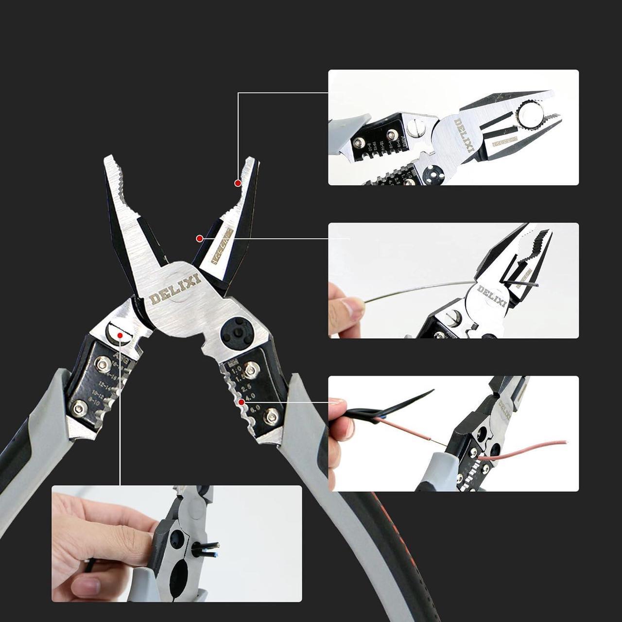 Alt view image 3 of 6 - Multi-Function Linesman Pliers with Sharp Blades,Multi-Function Combination Pliers with Wire separate, Wire winding, Wire Stripper, Crimper,Cutter Function, 9 inch