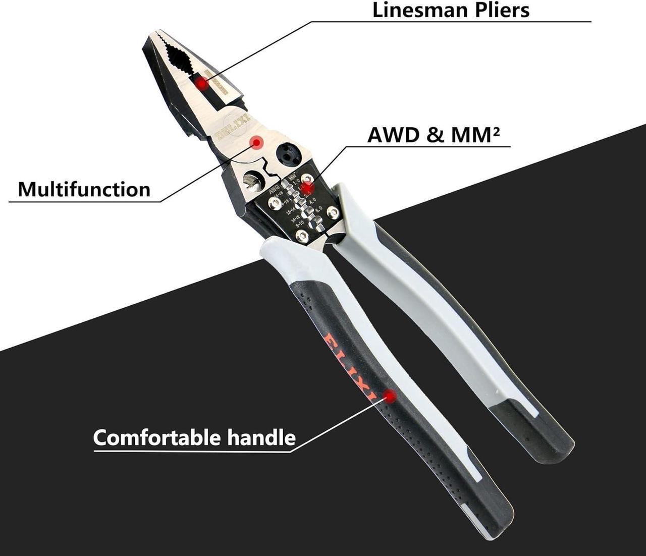 Alt view image 6 of 6 - Multi-Function Linesman Pliers with Sharp Blades,Multi-Function Combination Pliers with Wire separate, Wire winding, Wire Stripper, Crimper,Cutter Function, 9 inch