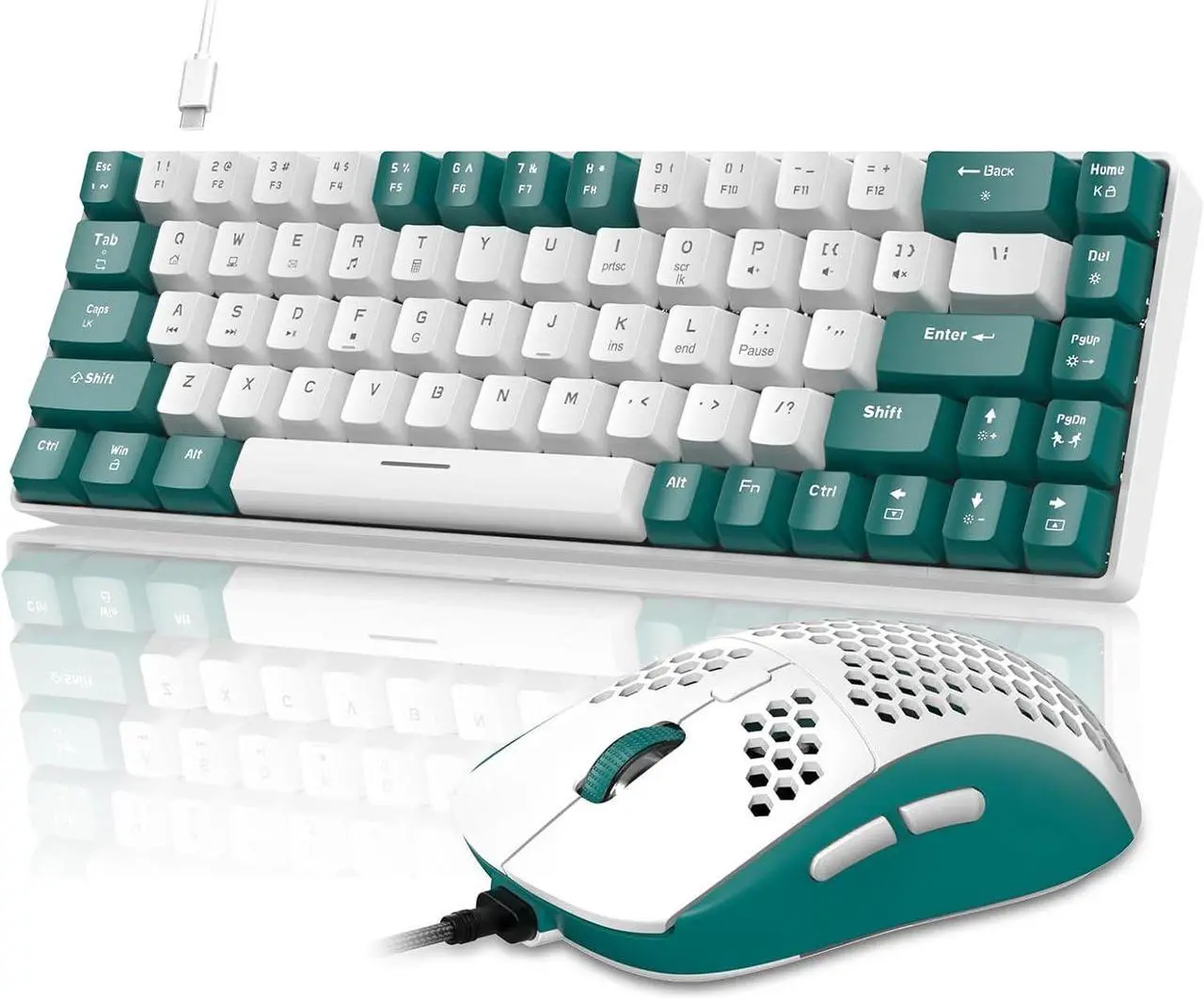 Main image of 60% RGB Gaming Keyboard and Mouse Combo,Wired Mechanical Keyboard,68 Keys TKL Compact Mini Layout,Honeycomb Gaming Mouse,Up to 6400DPI,for PC MAC PS5 Xbox,Green White