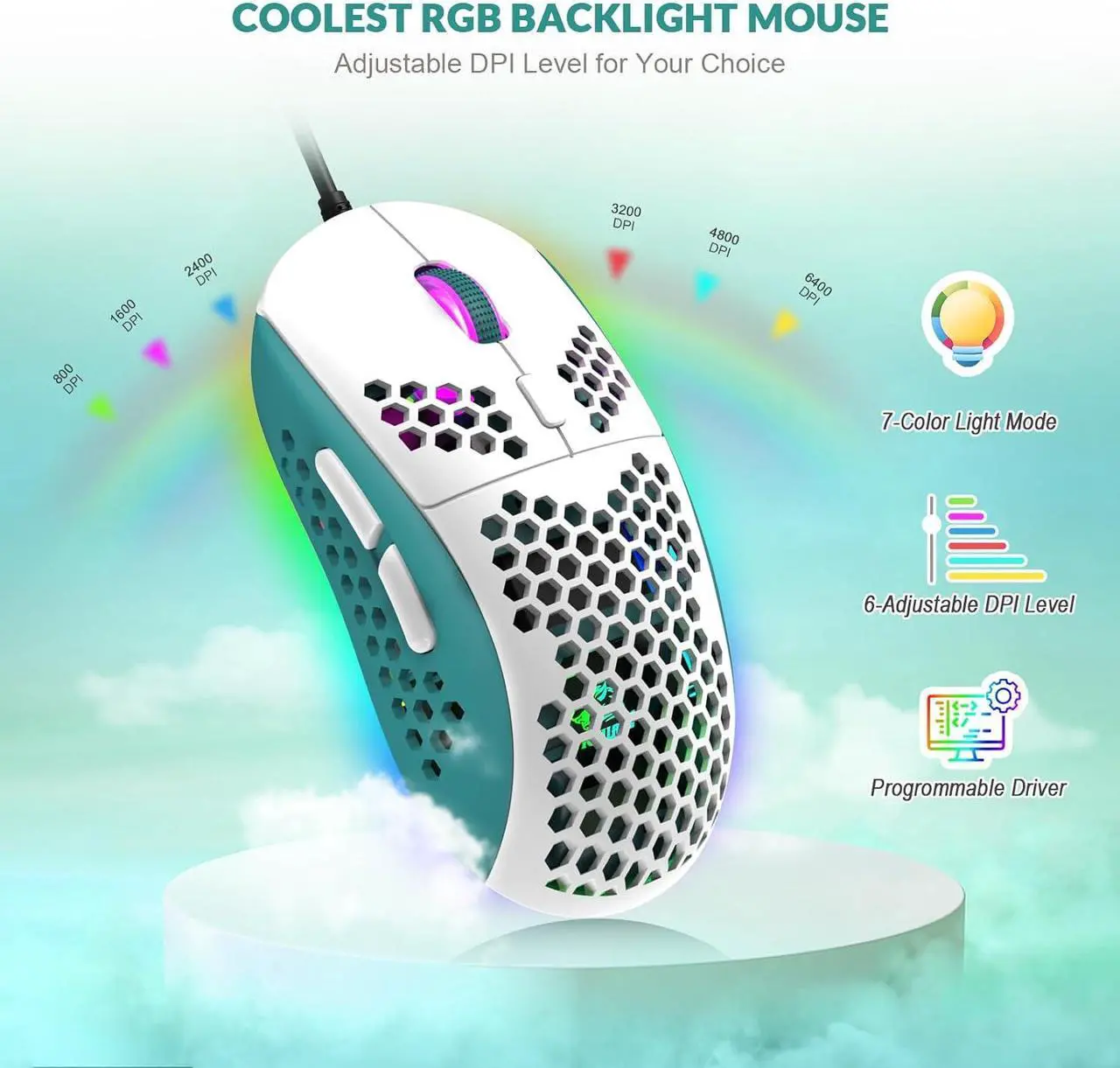 Alt view image 6 of 6 - 60% RGB Gaming Keyboard and Mouse Combo,Wired Mechanical Keyboard,68 Keys TKL Compact Mini Layout,Honeycomb Gaming Mouse,Up to 6400DPI,for PC MAC PS5 Xbox,Green White