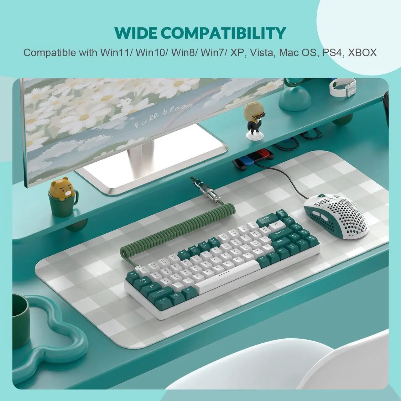 Alt view image 4 of 6 - 60% RGB Gaming Keyboard and Mouse Combo,Wired Mechanical Keyboard,68 Keys TKL Compact Mini Layout,Honeycomb Gaming Mouse,Up to 6400DPI,for PC MAC PS5 Xbox,Green White