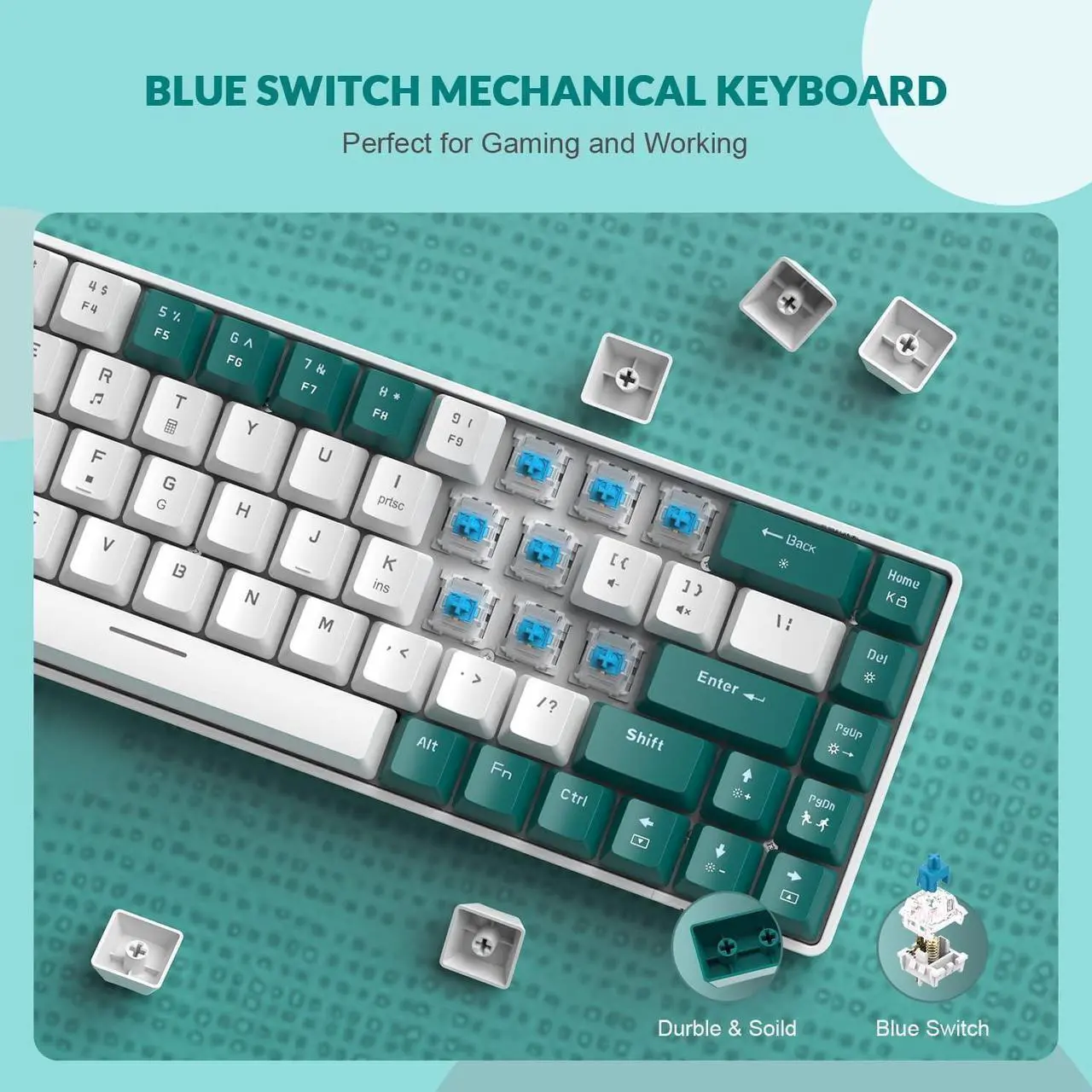 Alt view image 3 of 6 - 60% RGB Gaming Keyboard and Mouse Combo,Wired Mechanical Keyboard,68 Keys TKL Compact Mini Layout,Honeycomb Gaming Mouse,Up to 6400DPI,for PC MAC PS5 Xbox,Green White