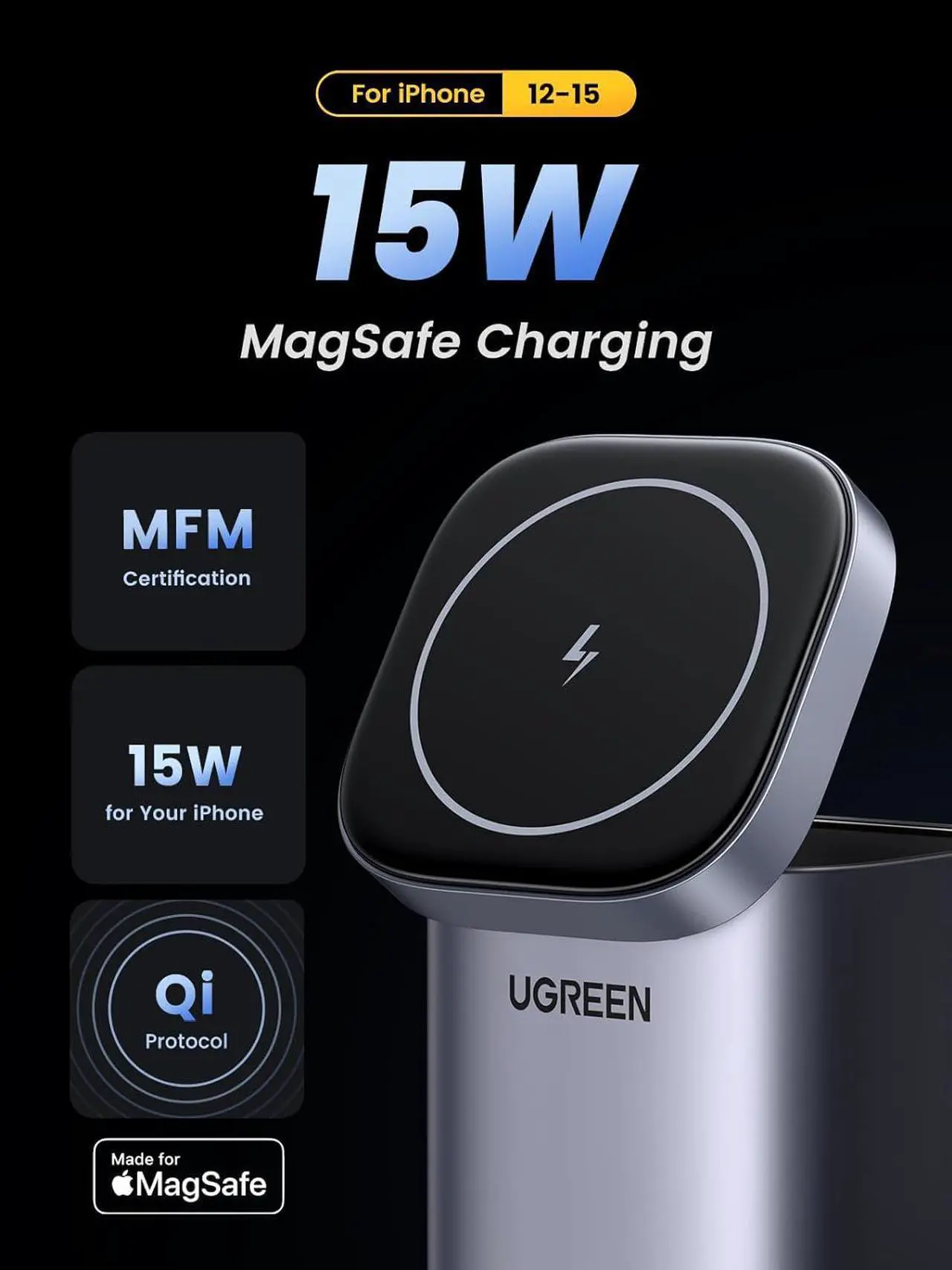 UGREEN Nexode 100W USB C Charger with MagSafe Wireless Stand - Thumbnail 5