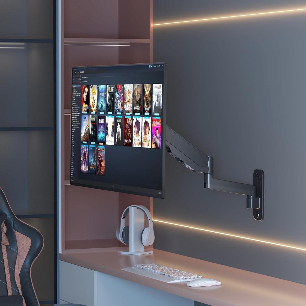 Alt view image 2 of 7 - Monitor Wall Mount, Computer Monitor Wall Mount for 13-35 inch Flat/Curved Screen, Gas Spring Height Adjustable Monitor Mount Wall Arm w/VESA Extension Kit, Max 200x200mm, Holds Max 26.5lbs