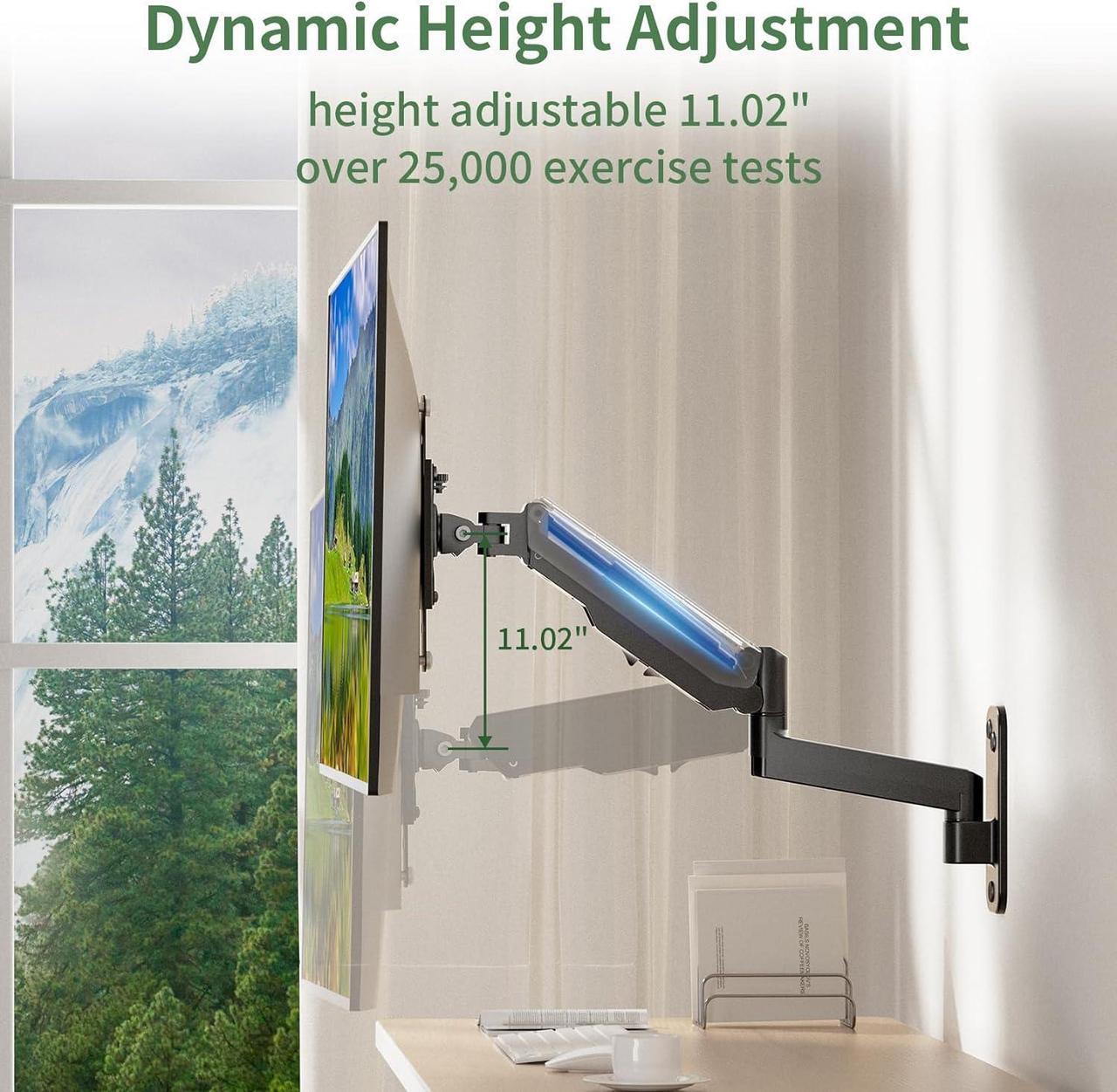 Alt view image 4 of 7 - Monitor Wall Mount, Computer Monitor Wall Mount for 13-35 inch Flat/Curved Screen, Gas Spring Height Adjustable Monitor Mount Wall Arm w/VESA Extension Kit, Max 200x200mm, Holds Max 26.5lbs