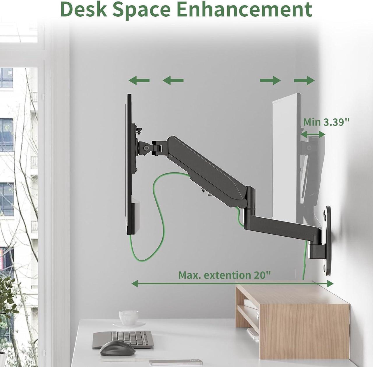 Alt view image 6 of 7 - Monitor Wall Mount, Computer Monitor Wall Mount for 13-35 inch Flat/Curved Screen, Gas Spring Height Adjustable Monitor Mount Wall Arm w/VESA Extension Kit, Max 200x200mm, Holds Max 26.5lbs