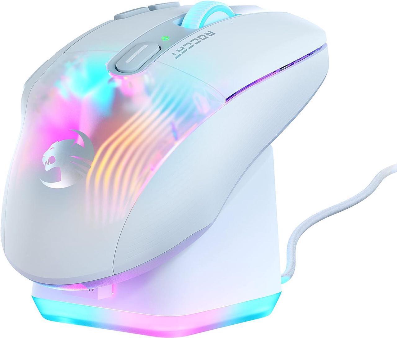 ROCCAT Kone XP Air  Wireless Customizable Ergonomic RGB Gaming Mouse, 19K DPI Optical Sensor, 100-hour Battery & Charging Dock, 29 Programmable Inputs & AIMO RGB Lighting, 4D Wheel  White