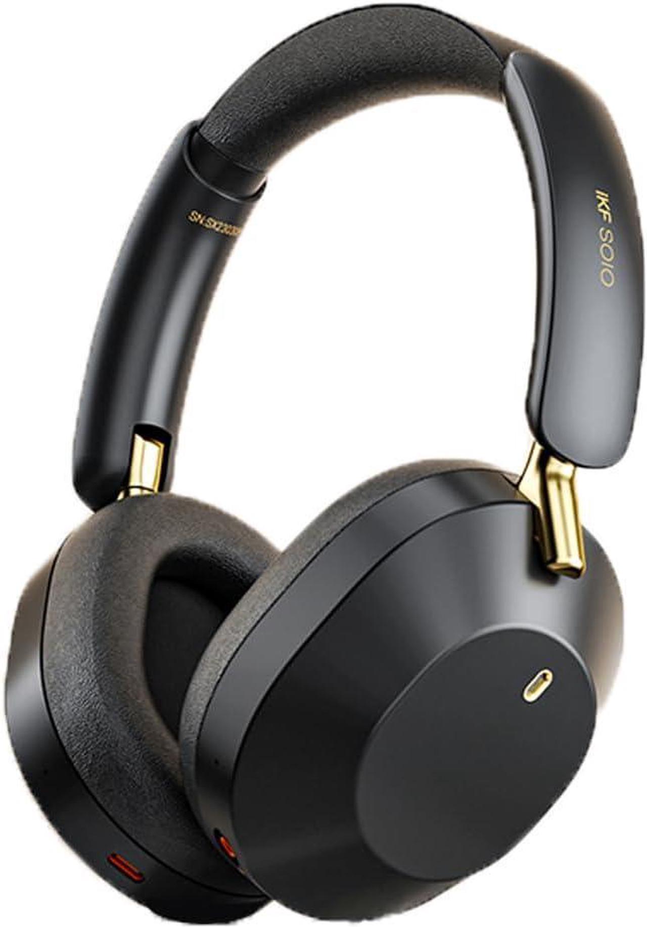 Solo Hybrid Active Noise Cancelling Headphones,130H Playtime, 6EQ Sound Modes, HiFi Stereo with Microphone, Foldable Lightweight Bluetooth 5.3 Headphones for Travel/Office/Cellphone/PC - Black/Gold