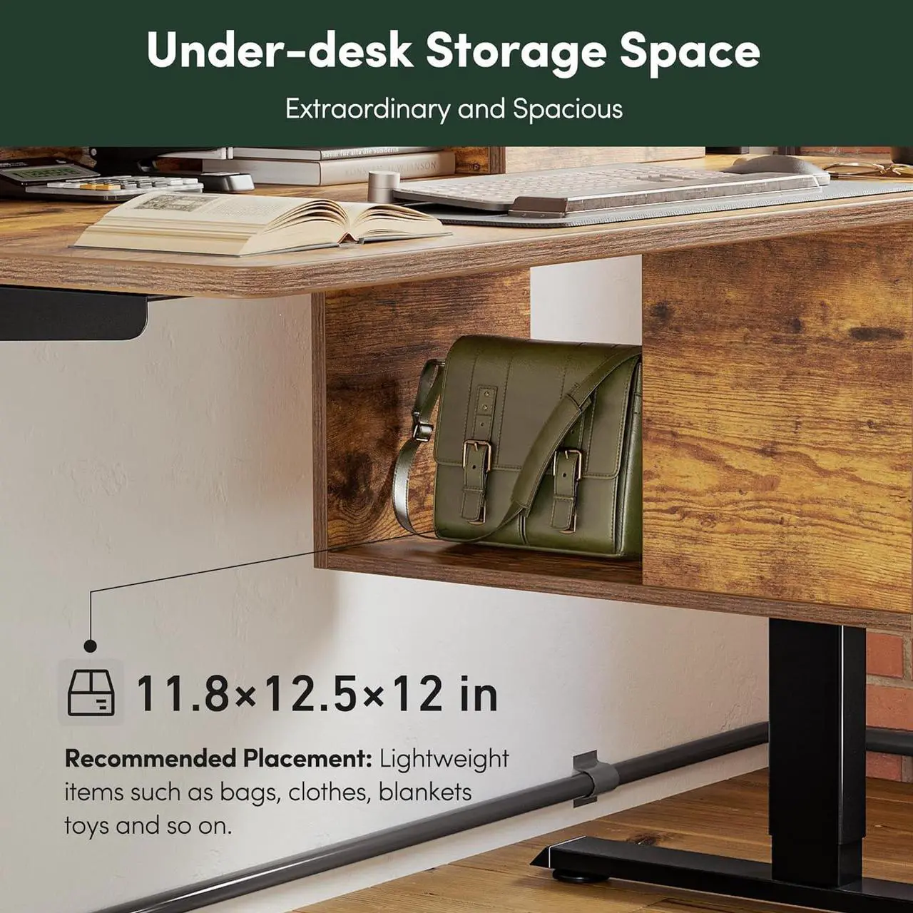 Alt view image 5 of 7 - Whole-Piece Electric Standing Desk Adjustable Height with 3 Drawers, 48 x 24 inches Stand up Desk with Monitor Shelf, Sit Stand Rising Desk with Open Storage, Rustic Brown