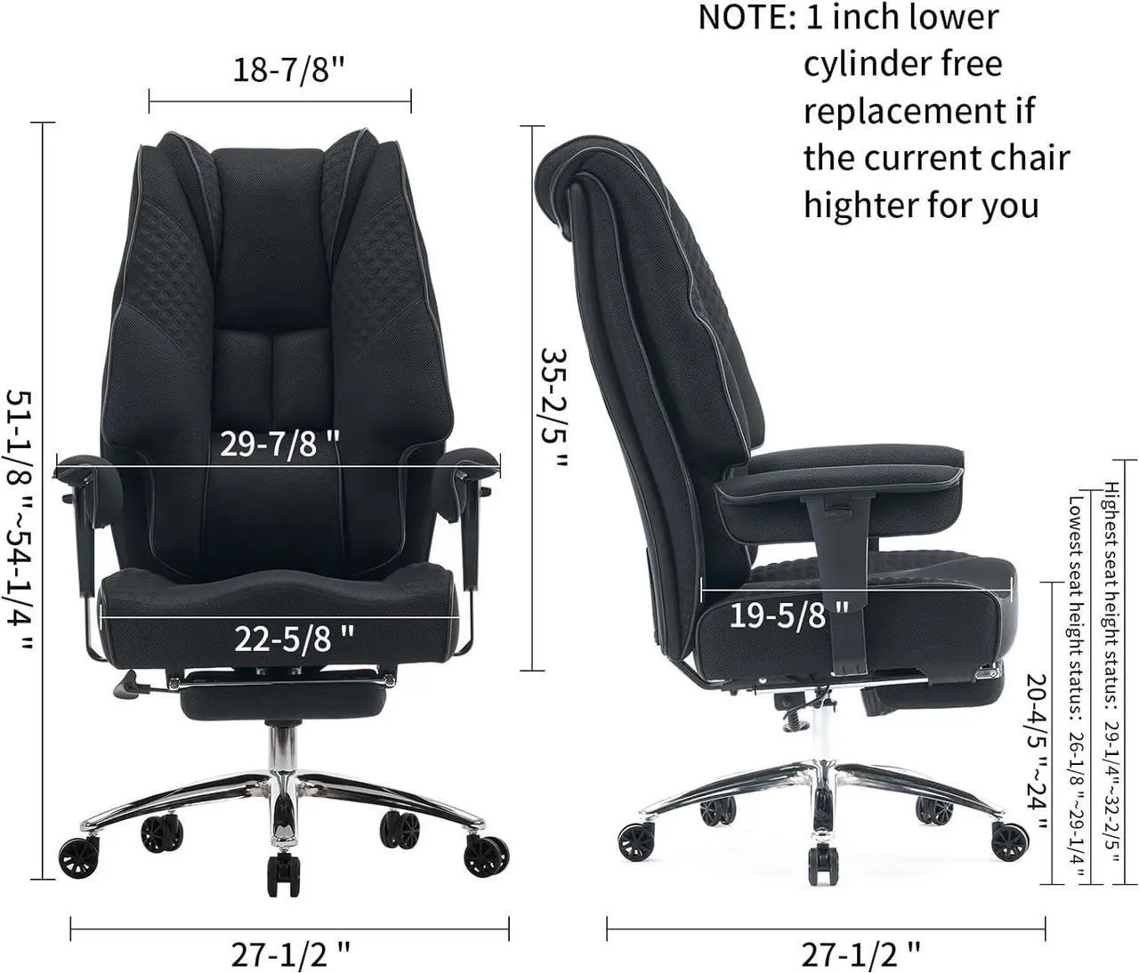 Alt view image 2 of 7 - Big and Tall Office Chair 400lbs Wide Seat, Mesh High Back Executive Office Chair with Foot Rest, Ergonomic Breathable Office Chair Lumbar Support for Lower Back Pain Relief (Mesh Black)