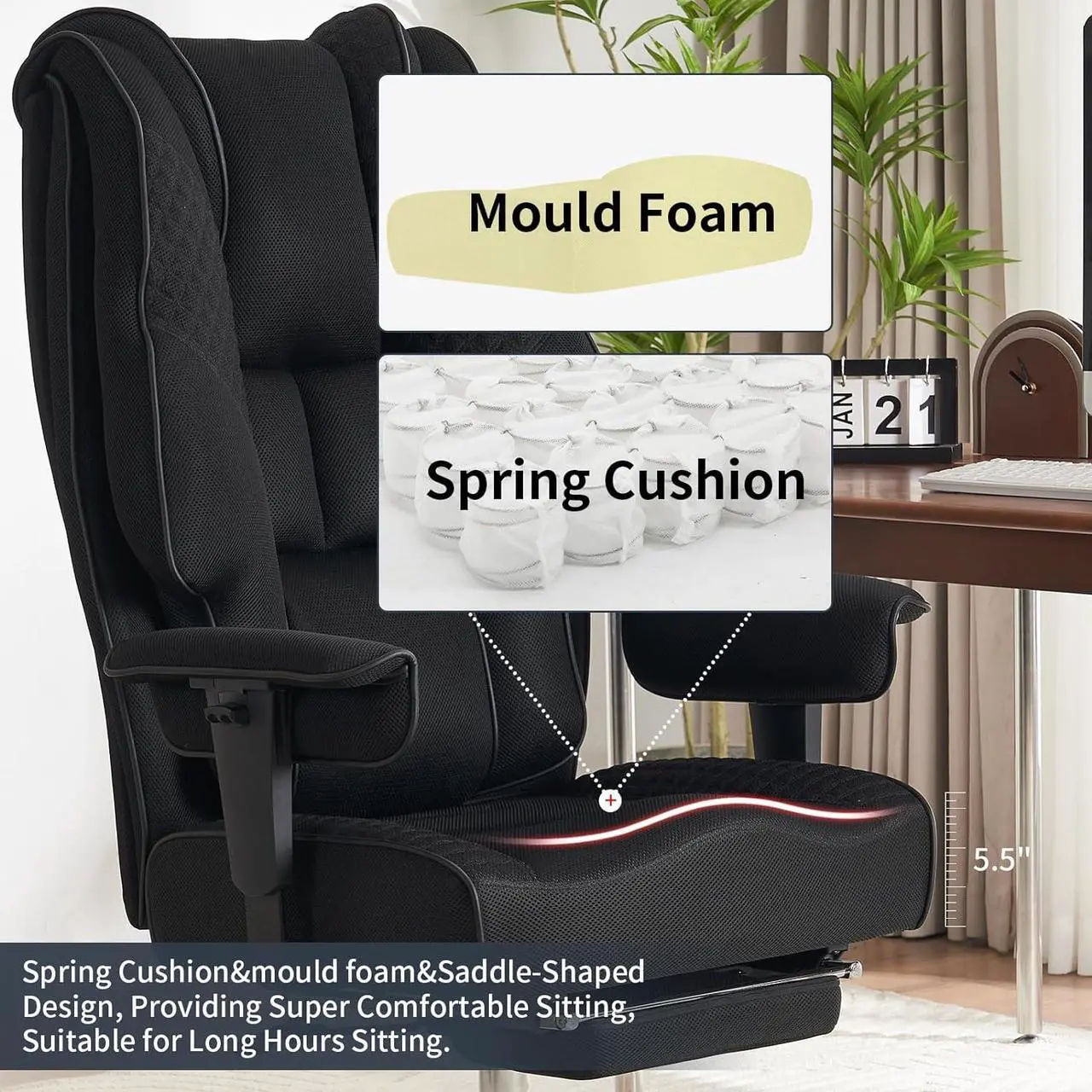 Alt view image 4 of 7 - Big and Tall Office Chair 400lbs Wide Seat, Mesh High Back Executive Office Chair with Foot Rest, Ergonomic Breathable Office Chair Lumbar Support for Lower Back Pain Relief (Mesh Black)