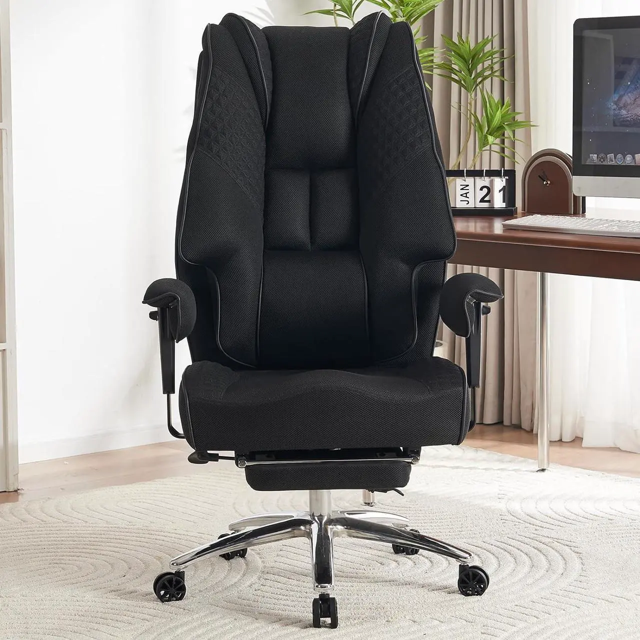 Main image of Big and Tall Office Chair 400lbs Wide Seat, Mesh High Back Executive Office Chair with Foot Rest, Ergonomic Breathable Office Chair Lumbar Support for Lower Back Pain Relief (Mesh Black)