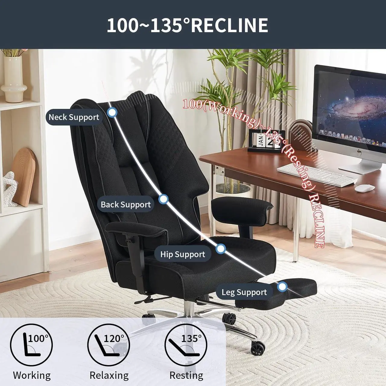 Alt view image 5 of 7 - Big and Tall Office Chair 400lbs Wide Seat, Mesh High Back Executive Office Chair with Foot Rest, Ergonomic Breathable Office Chair Lumbar Support for Lower Back Pain Relief (Mesh Black)