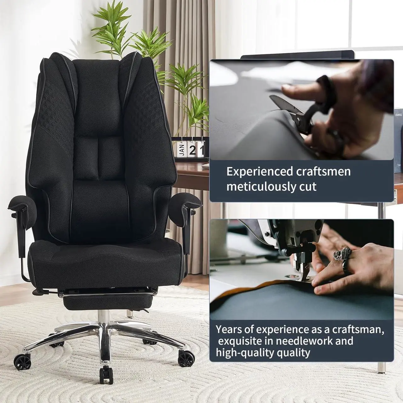 Alt view image 7 of 7 - Big and Tall Office Chair 400lbs Wide Seat, Mesh High Back Executive Office Chair with Foot Rest, Ergonomic Breathable Office Chair Lumbar Support for Lower Back Pain Relief (Mesh Black)