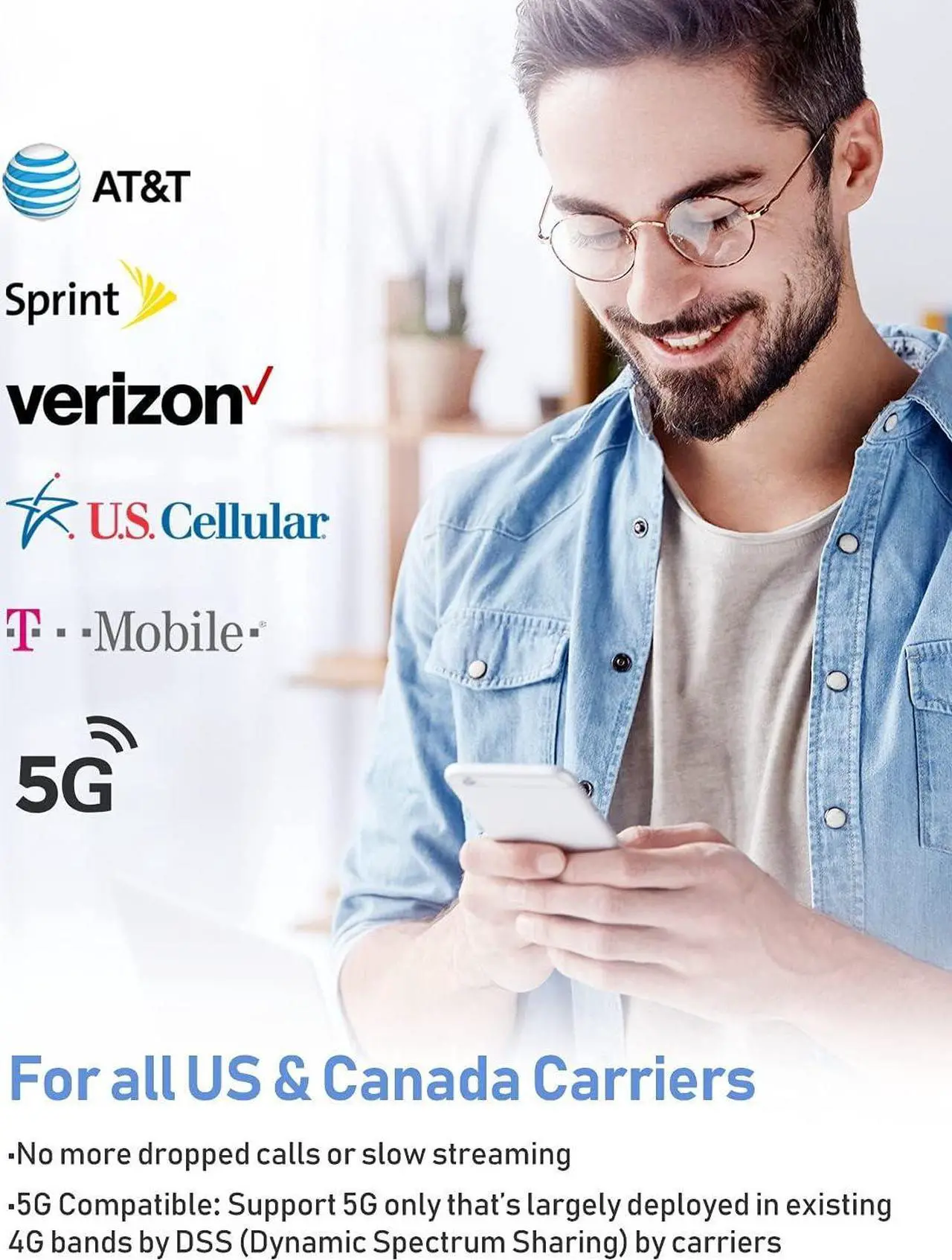 Alt view image 2 of 7 - Cell Phone Booster for Home, Up to 2,000 sq ft, All US Carriers - Verizon, AT&T, T-Mobile, Sprint & More, Cell Signal Booster Boosts 5G/4G LTE, FCC Approved