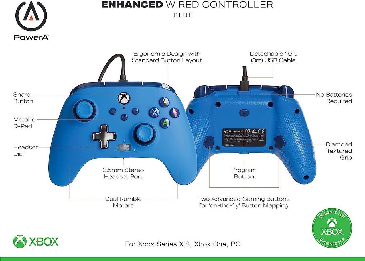 Alt view image 2 of 6 - PowerA Enhanced Wired Controller for Xbox Series X|S - Blue, Officially Licensed for Xbox