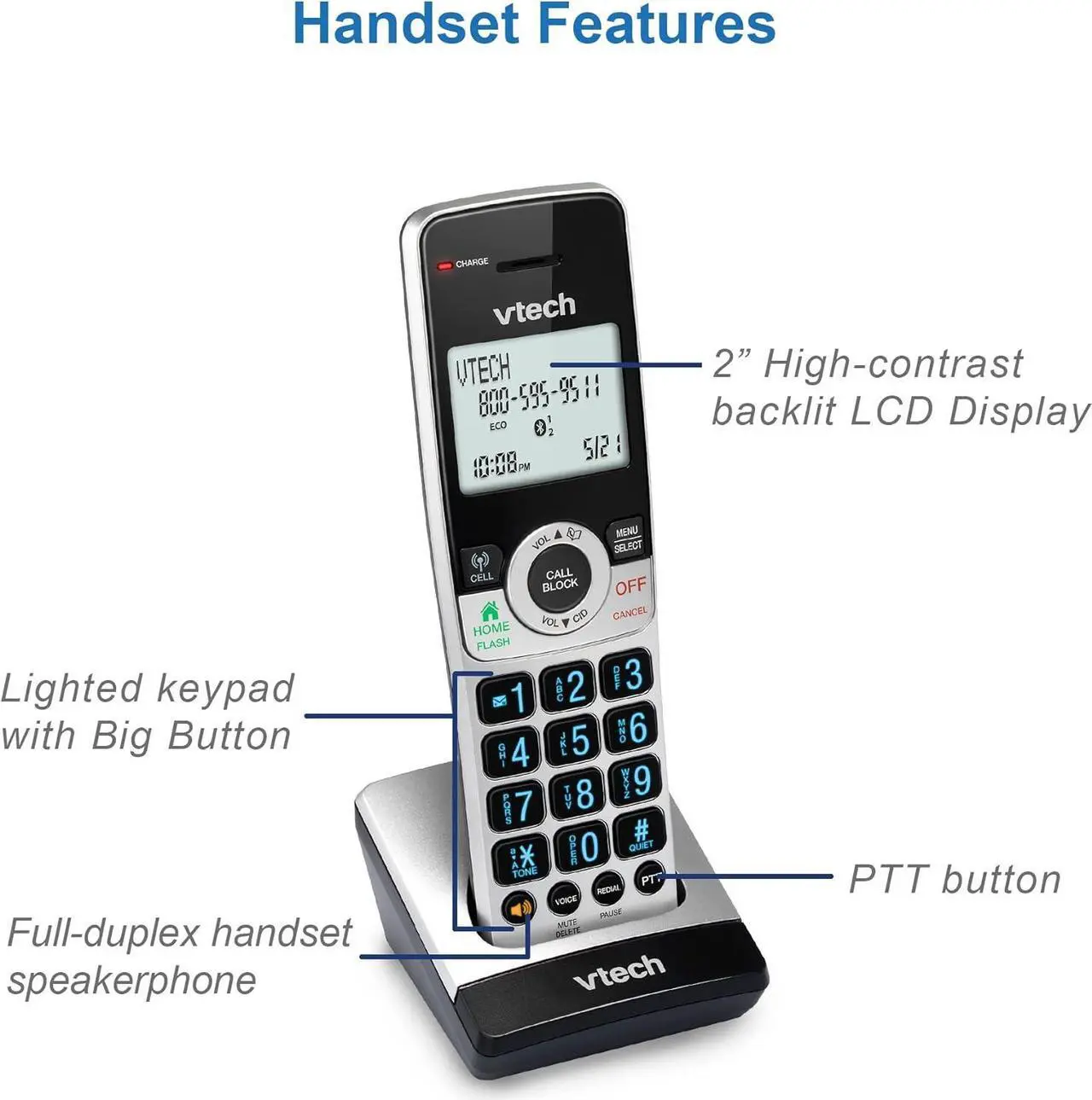 Alt view image 6 of 7 - VTech Business Grade 5-Handset Cordless Phone for Home Office, 5" Color Display, Programmable Short Cut Keys, Smart Call Blocking, Answering System,Bluetooth Connect to Cell