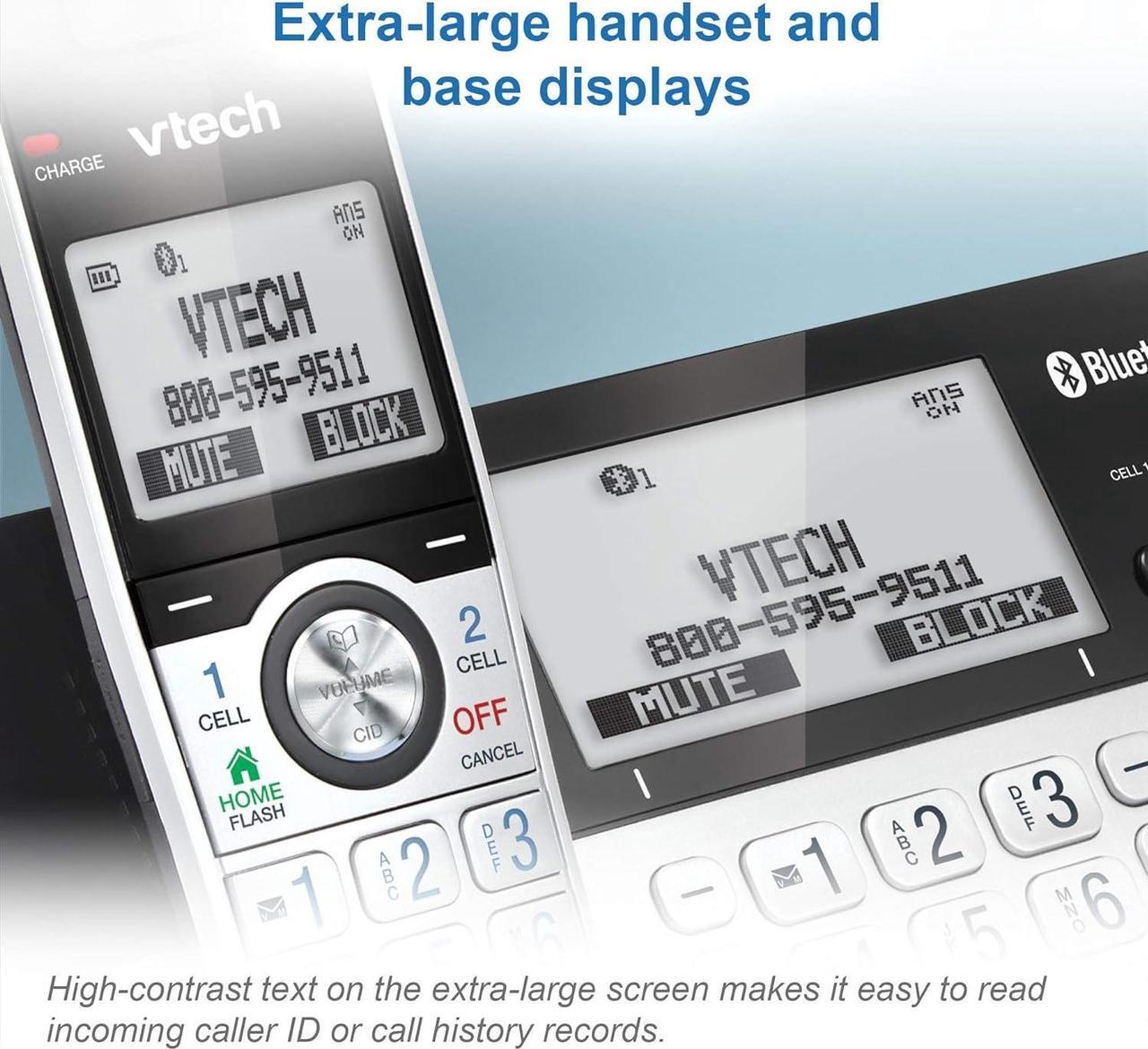 Alt view image 7 of 7 - VTech Super Long Range 3 Handset DECT 6.0 Cordless Phone for Home with Answering Machine, 2300 ft Range, Call Blocking, Bluetooth, Headset Jack, Power Backup, Intercom, Expandable to 12 HS
