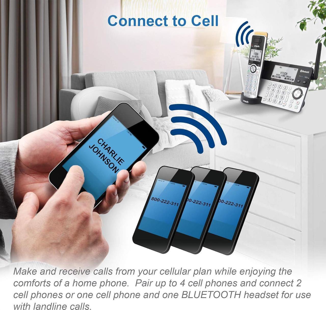 Alt view image 4 of 7 - VTech Super Long Range 3 Handset DECT 6.0 Cordless Phone for Home with Answering Machine, 2300 ft Range, Call Blocking, Bluetooth, Headset Jack, Power Backup, Intercom, Expandable to 12 HS