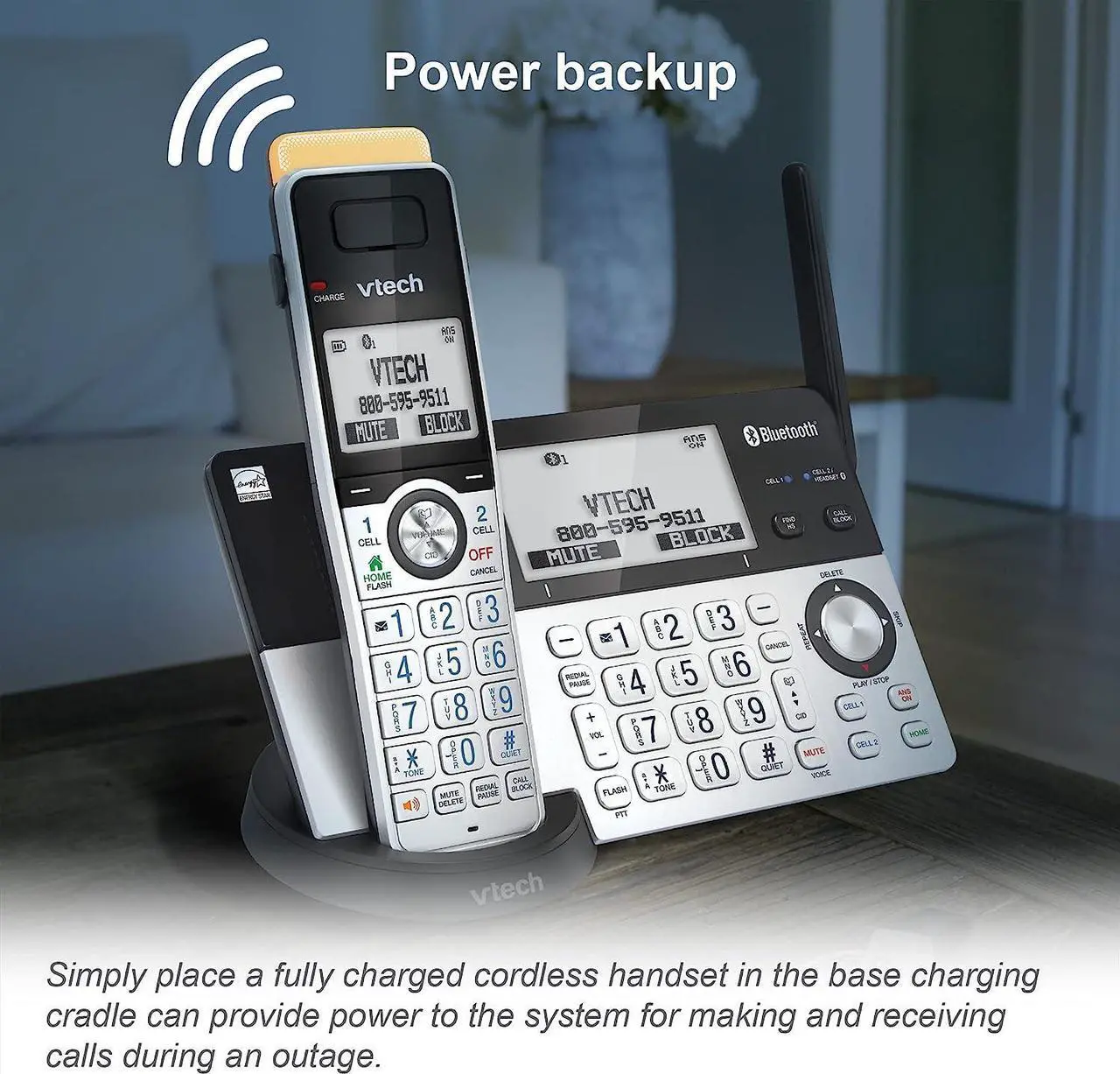 Alt view image 5 of 7 - VTech Super Long Range 3 Handset DECT 6.0 Cordless Phone for Home with Answering Machine, 2300 ft Range, Call Blocking, Bluetooth, Headset Jack, Power Backup, Intercom, Expandable to 12 HS