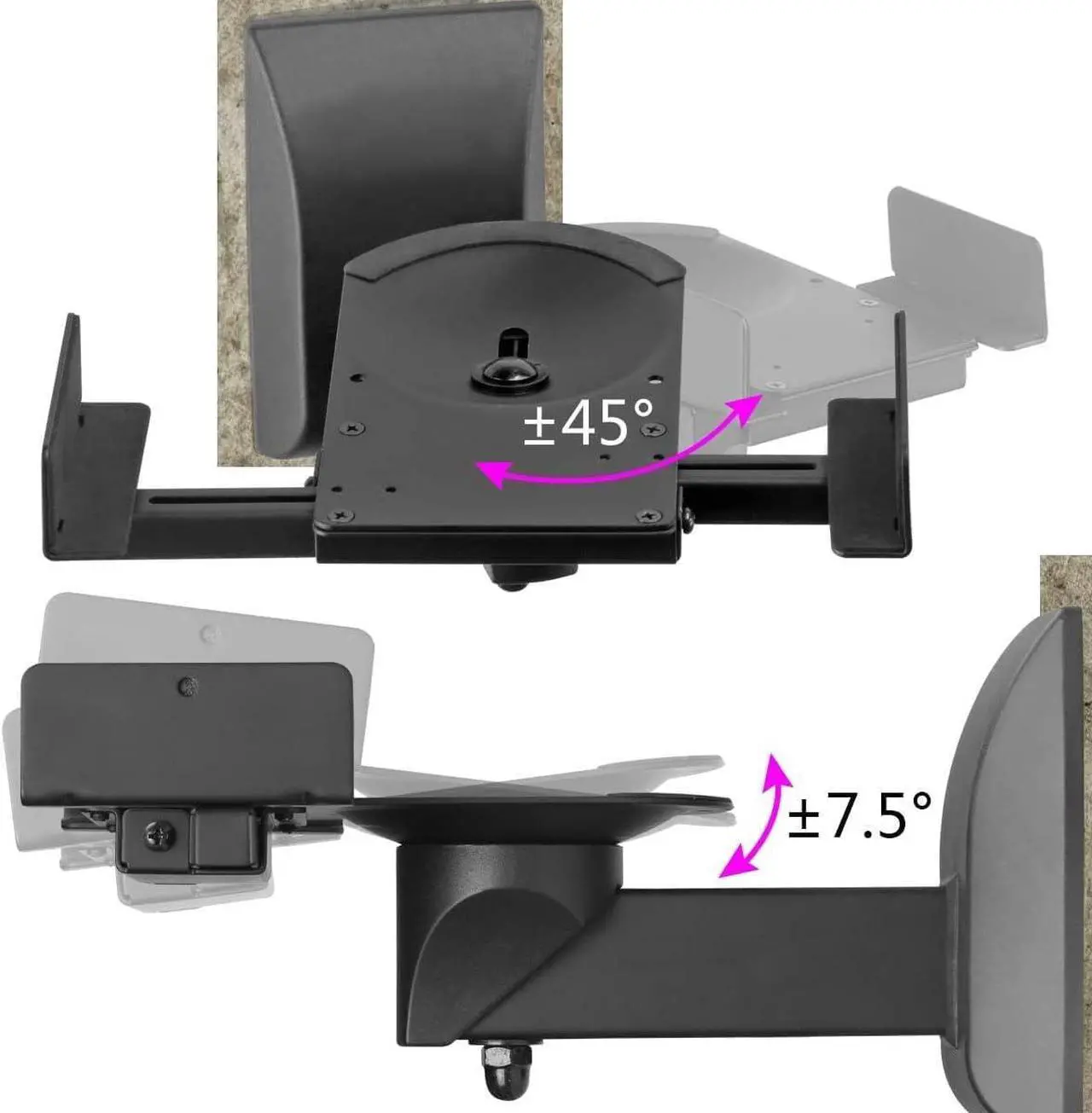 Alt view image 3 of 5 - Dual Side Clamping Bookshelf Speaker Wall Mounting Bracket for Large Surrounding Sound Speakers, Hold up to 66lbs Black