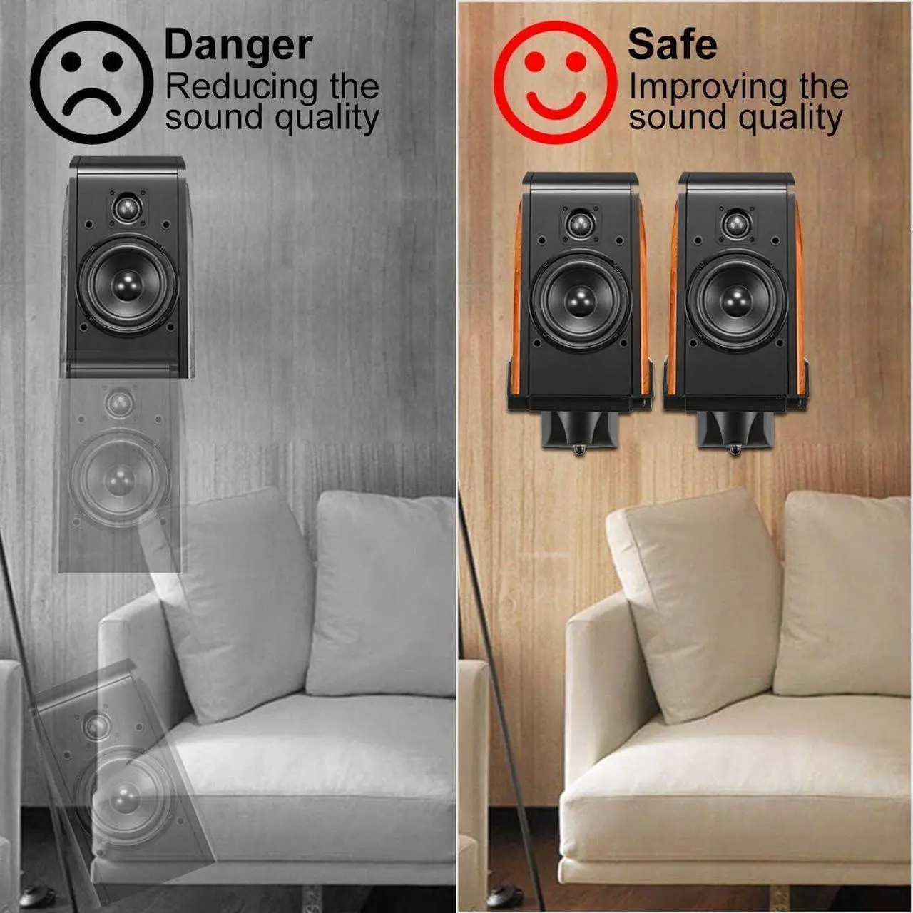 Alt view image 5 of 5 - Dual Side Clamping Bookshelf Speaker Wall Mounting Bracket for Large Surrounding Sound Speakers, Hold up to 66lbs Black