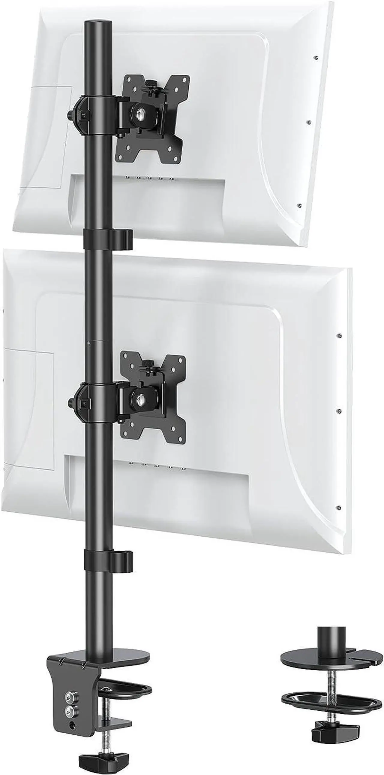 Main image of Vertical Dual Monitor Stand, Stacked Monitor Mount for 2 Monitors Up to 32 inches, Computer Monitor Arm with Swivel, Tilt, Height Adjustable, Each Monitor Desk Mount Holds up to 17.6 lbs