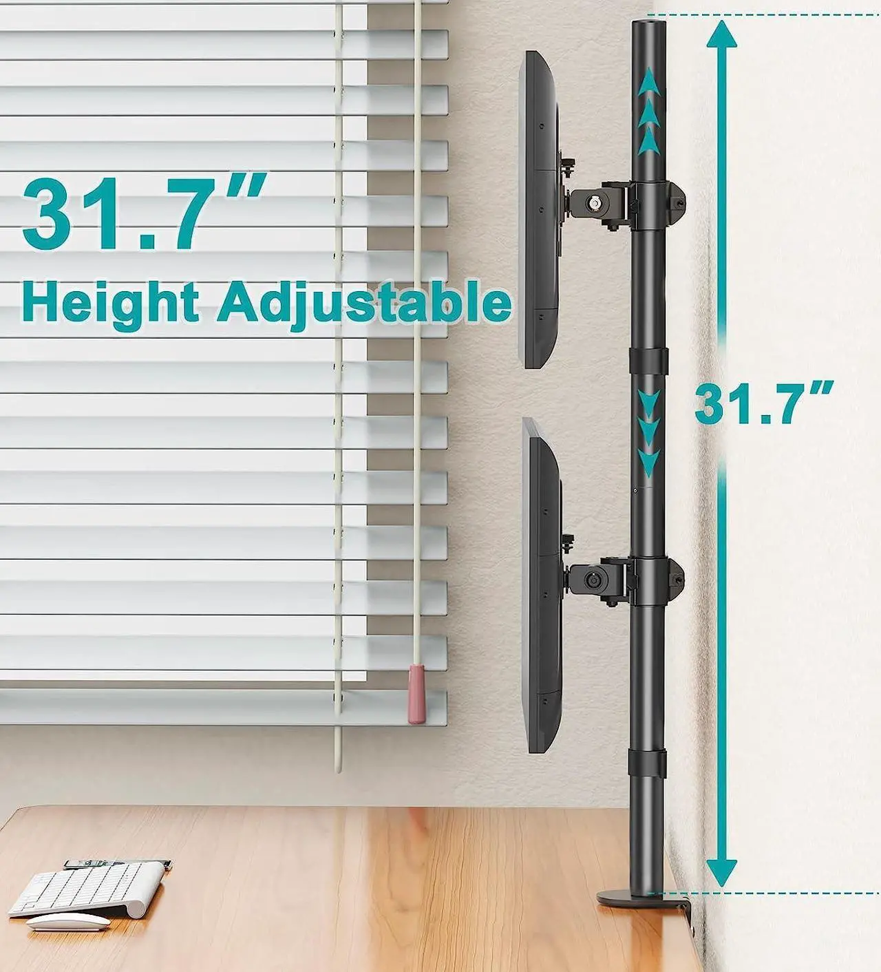 Alt view image 5 of 7 - Vertical Dual Monitor Stand, Stacked Monitor Mount for 2 Monitors Up to 32 inches, Computer Monitor Arm with Swivel, Tilt, Height Adjustable, Each Monitor Desk Mount Holds up to 17.6 lbs