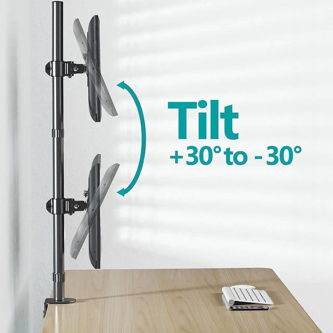 Alt view image 6 of 7 - Vertical Dual Monitor Stand, Stacked Monitor Mount for 2 Monitors Up to 32 inches, Computer Monitor Arm with Swivel, Tilt, Height Adjustable, Each Monitor Desk Mount Holds up to 17.6 lbs