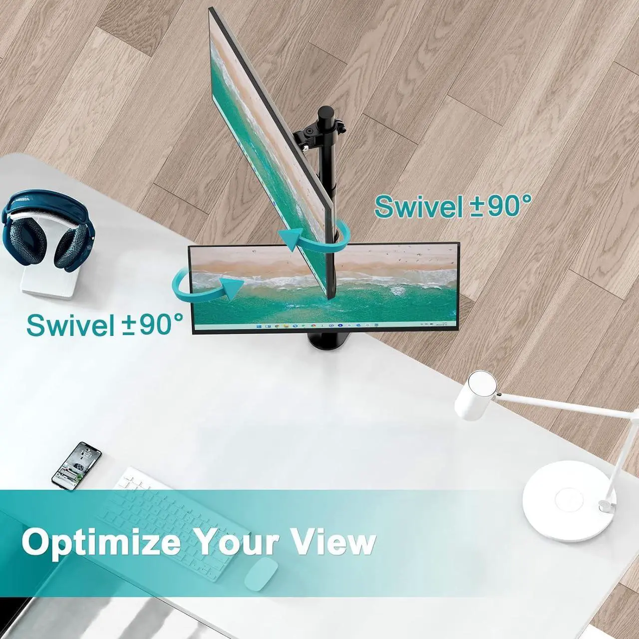 Alt view image 7 of 7 - Vertical Dual Monitor Stand, Stacked Monitor Mount for 2 Monitors Up to 32 inches, Computer Monitor Arm with Swivel, Tilt, Height Adjustable, Each Monitor Desk Mount Holds up to 17.6 lbs