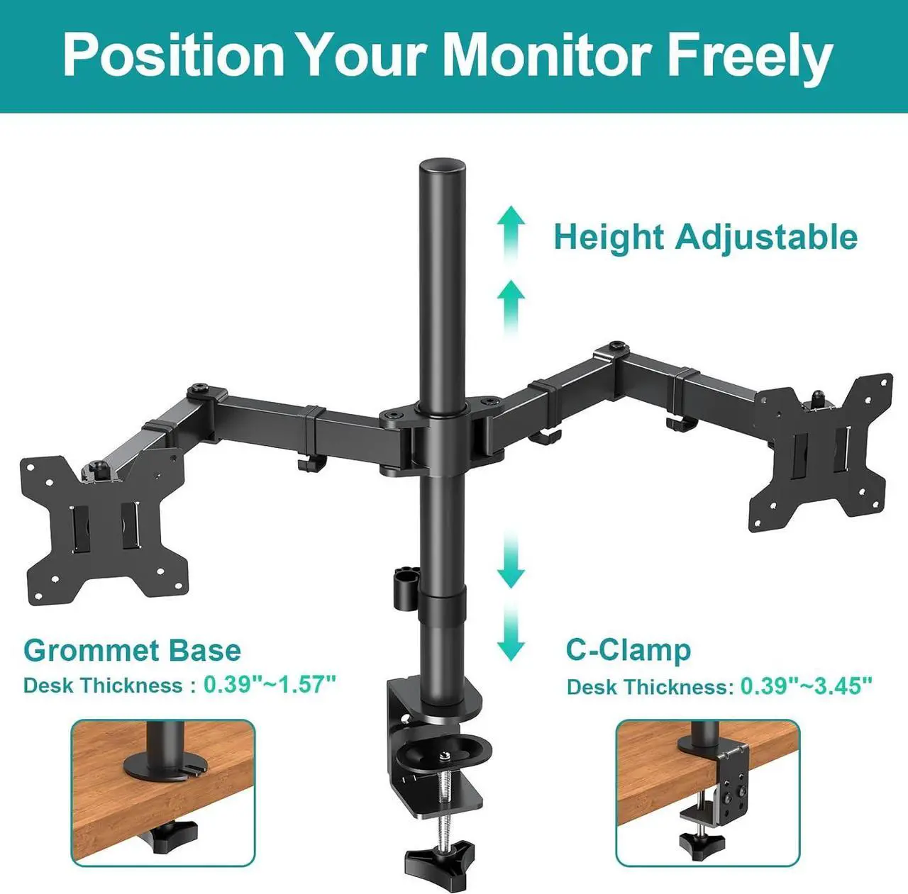 Alt view image 7 of 7 - Dual Monitor Mount Fits 13-32 Inch/17.6lbs LCD Screen, Computer Monitor Desk Mount, Articulating Monitor Arm, Height Adjustable Monitor Stand for 2 Monitors, VESA Mount 75x75/100x100mm