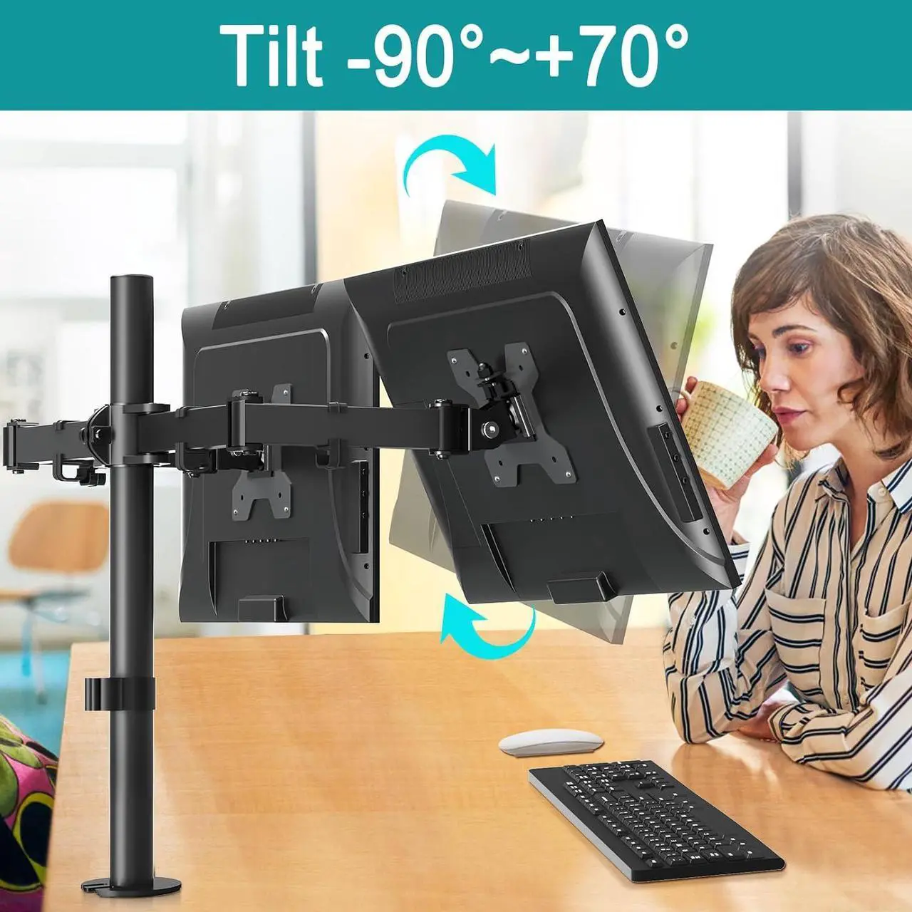 Alt view image 5 of 7 - Dual Monitor Mount Fits 13-32 Inch/17.6lbs LCD Screen, Computer Monitor Desk Mount, Articulating Monitor Arm, Height Adjustable Monitor Stand for 2 Monitors, VESA Mount 75x75/100x100mm